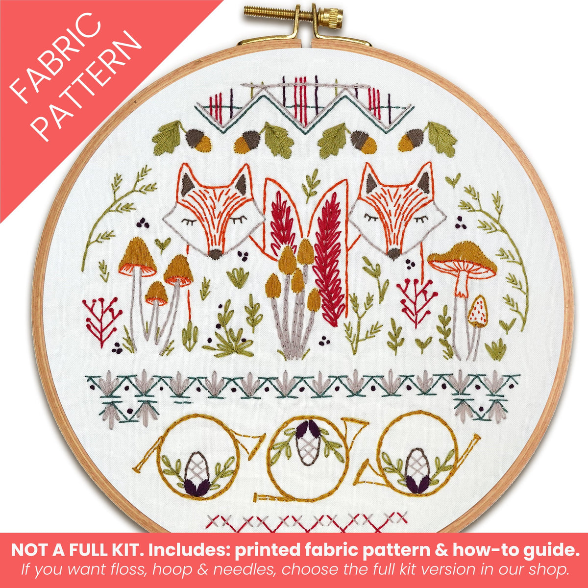 Christmas Fox Horns Embroidery Pattern Pre Printed Fabric Panel by ...