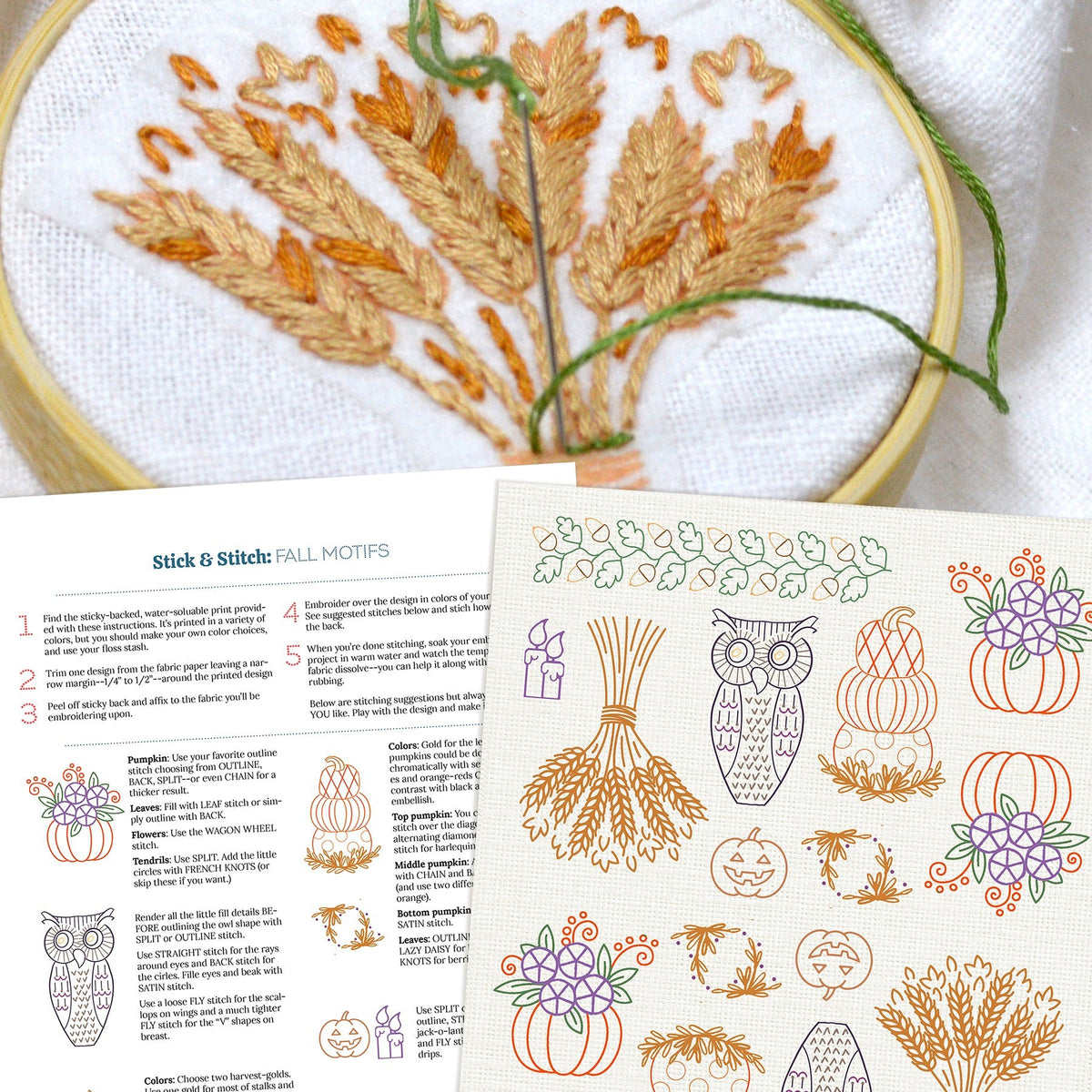 Stick and Stitch Embroidery Pattern Fall Motifs, Sulky, Stitched