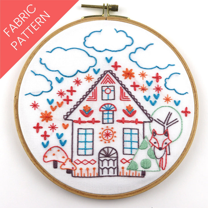 Charmed Cottage Beginning Embroidery Printed Fabric Pattern - Stitched Stories