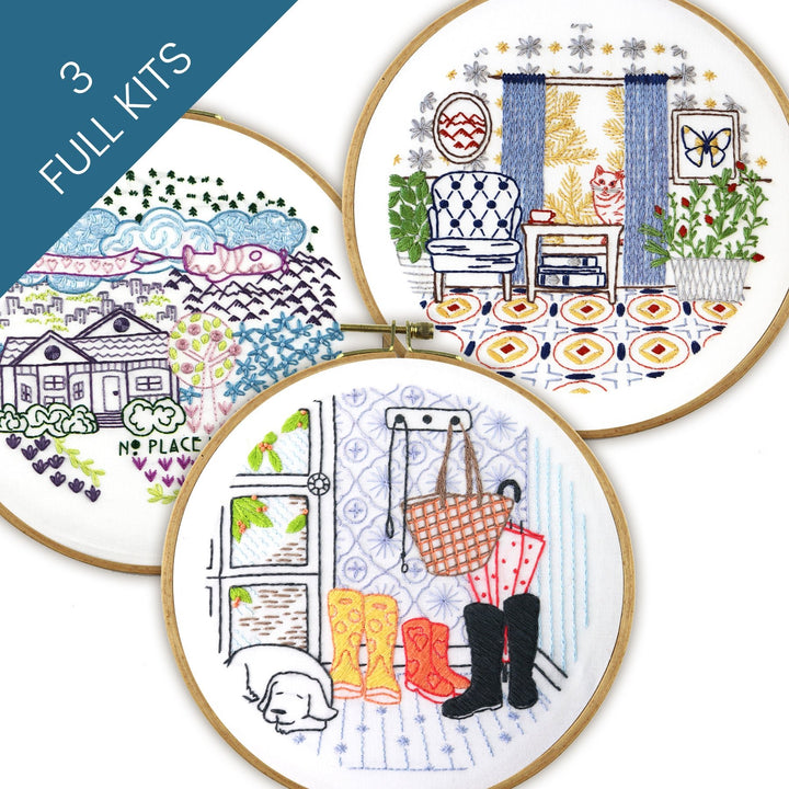 Home Scenes Embroidery Kit Bundle of 3 - Stitched Stories