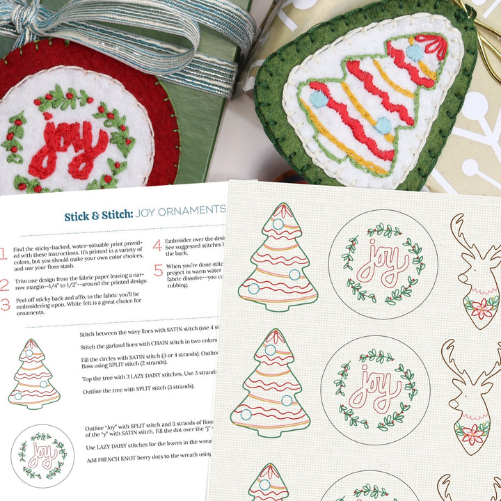 Stick & Stitch Motifs: Joy Holiday Ornaments - Stitched Stories