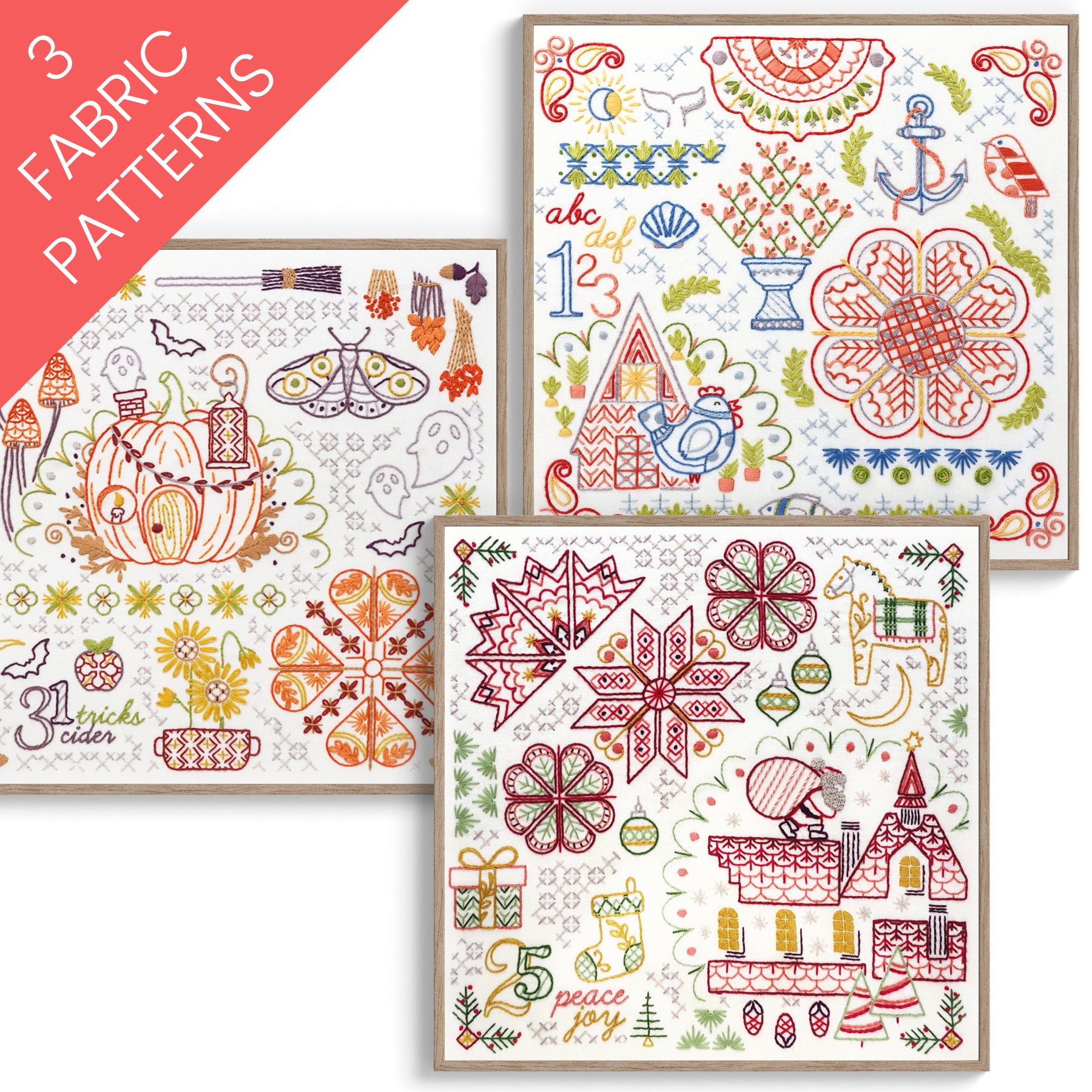 Motif Sampler Trio Sampler Embroidery Pattern Bundle of 3
