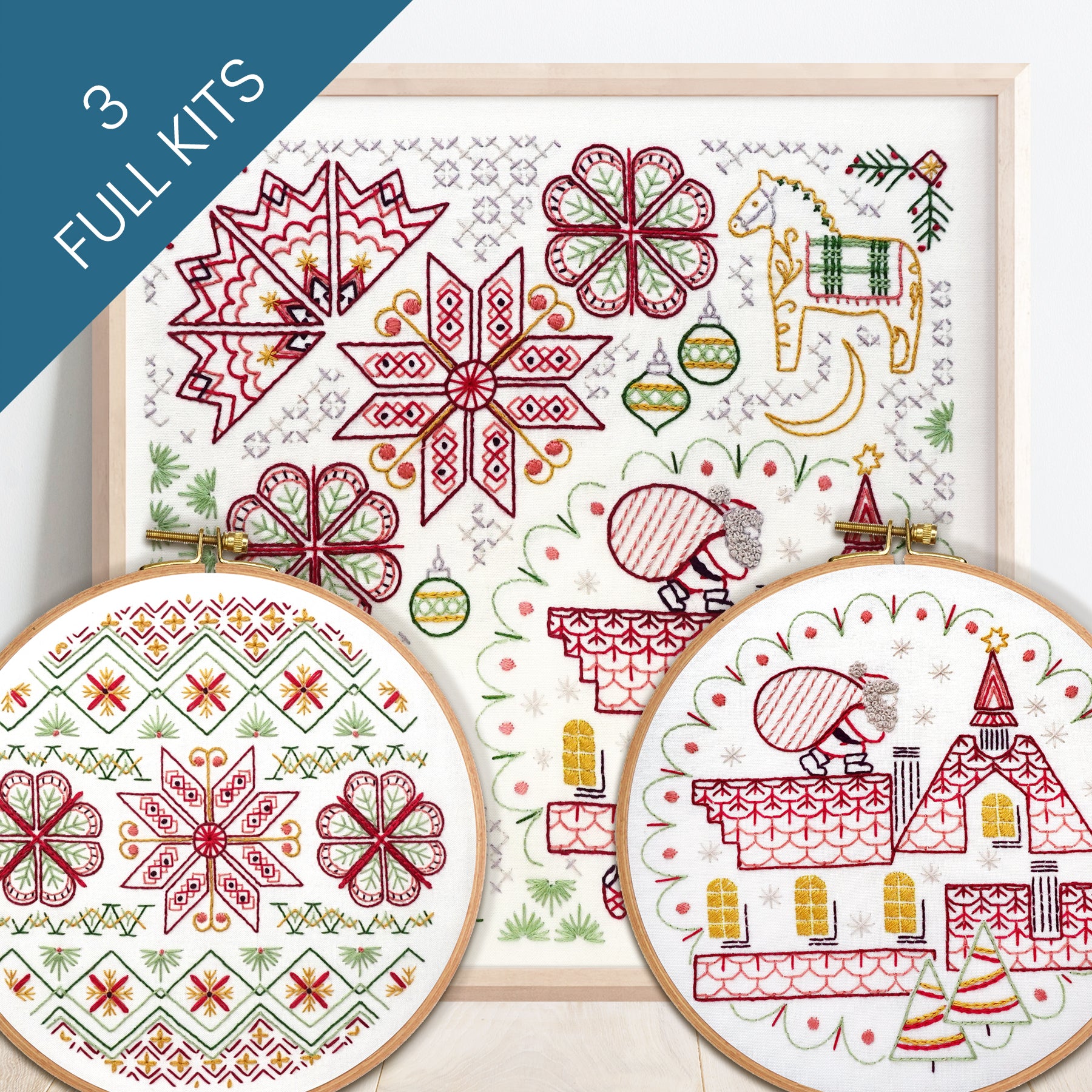 Crimson Christmas Bundle of 3 Embroidery Kits