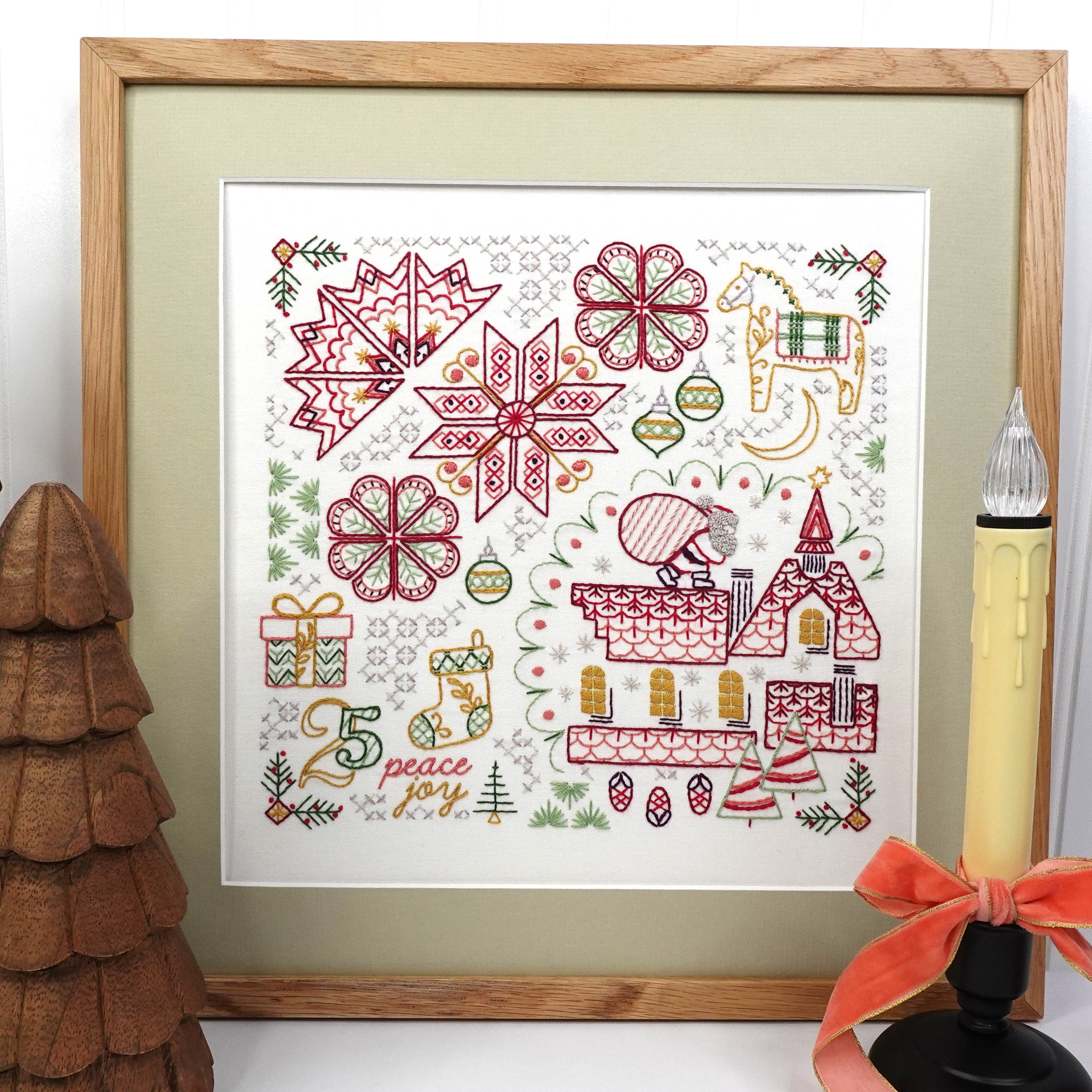 Christmas Motif Embroidery Sampler Printed Fabric Pattern