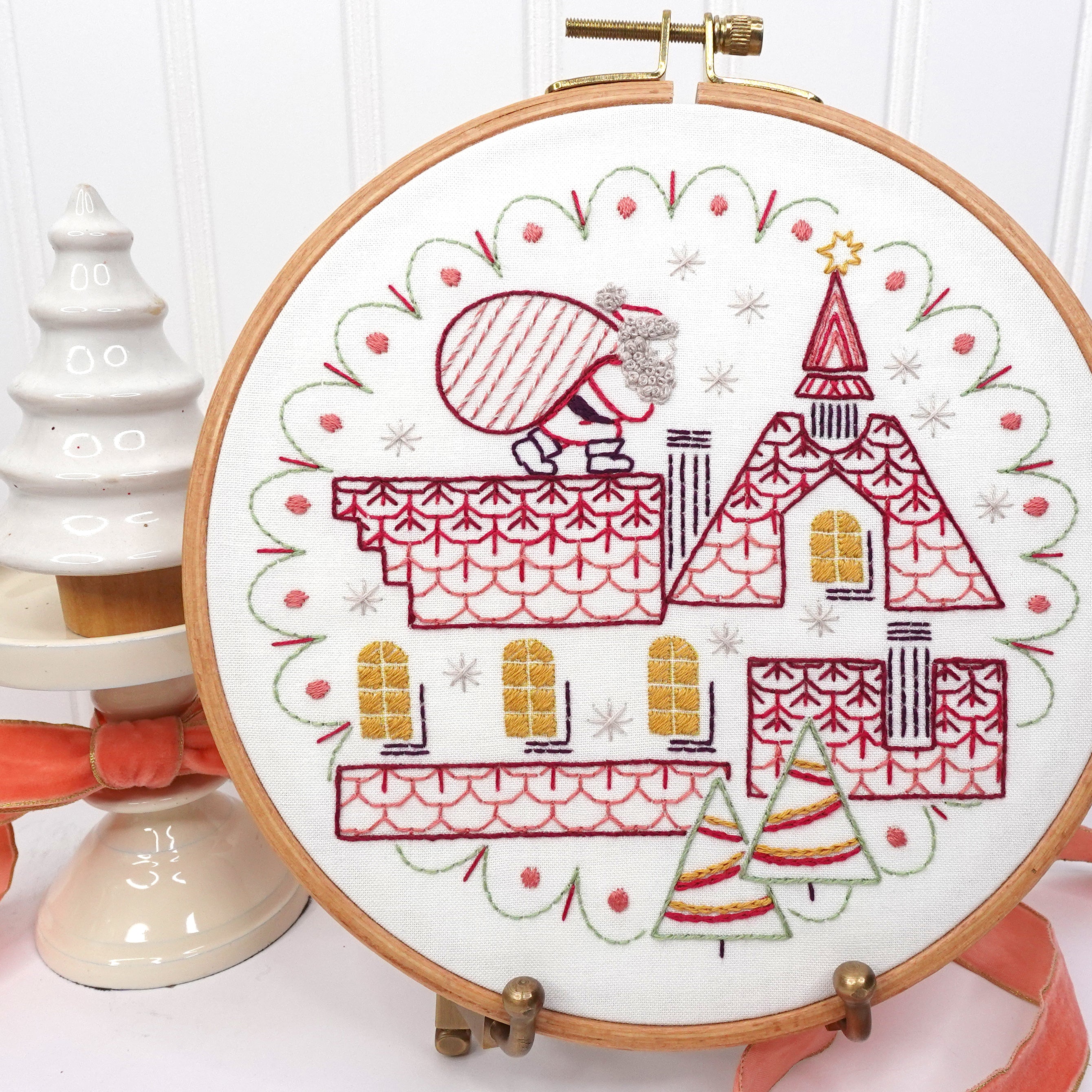 Up On The Rooftop Printed Fabric Embroidery Pattern
