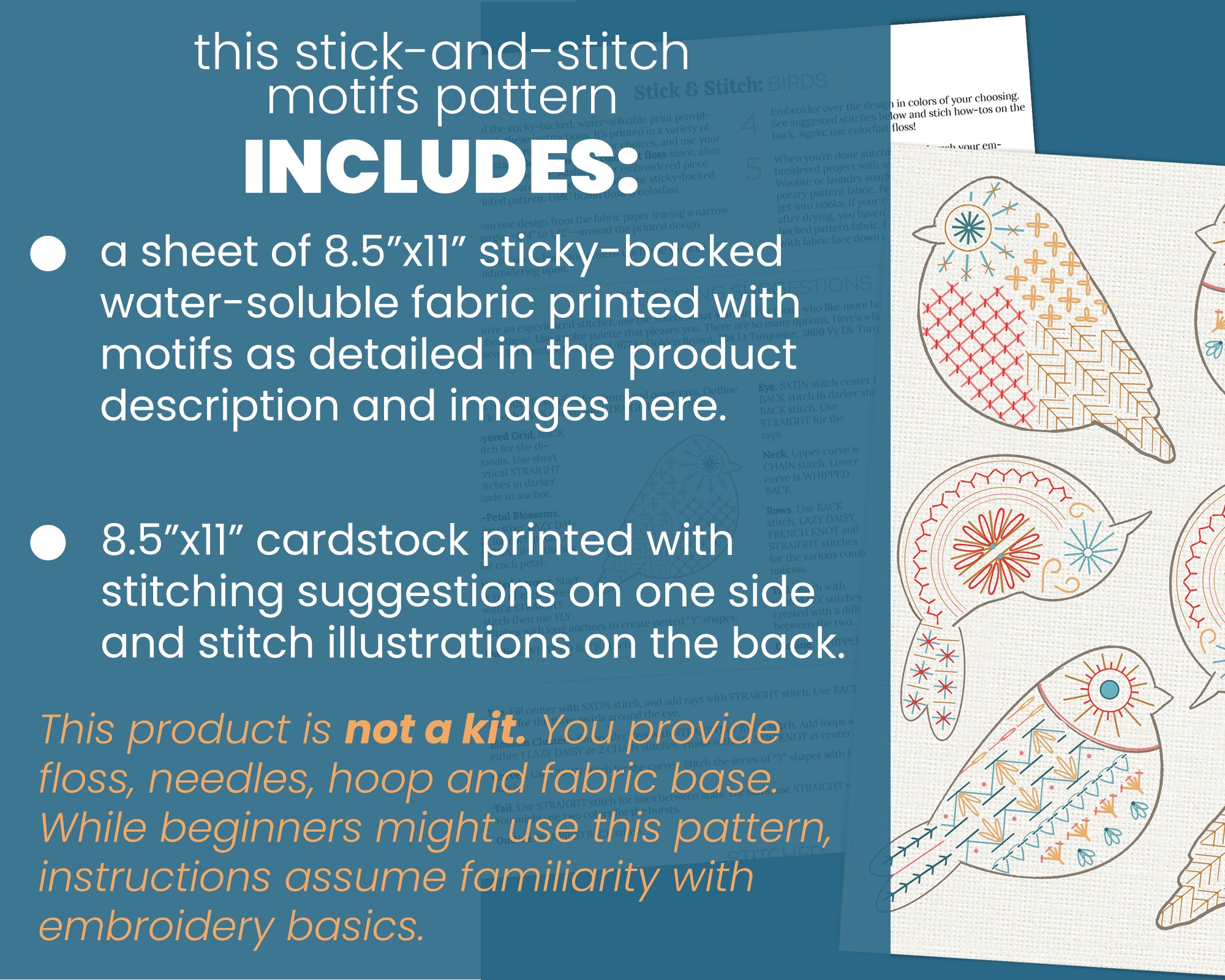Stick and Stitch Embroidery Pattern Birds Folk Art, Sulky, Stitched ...