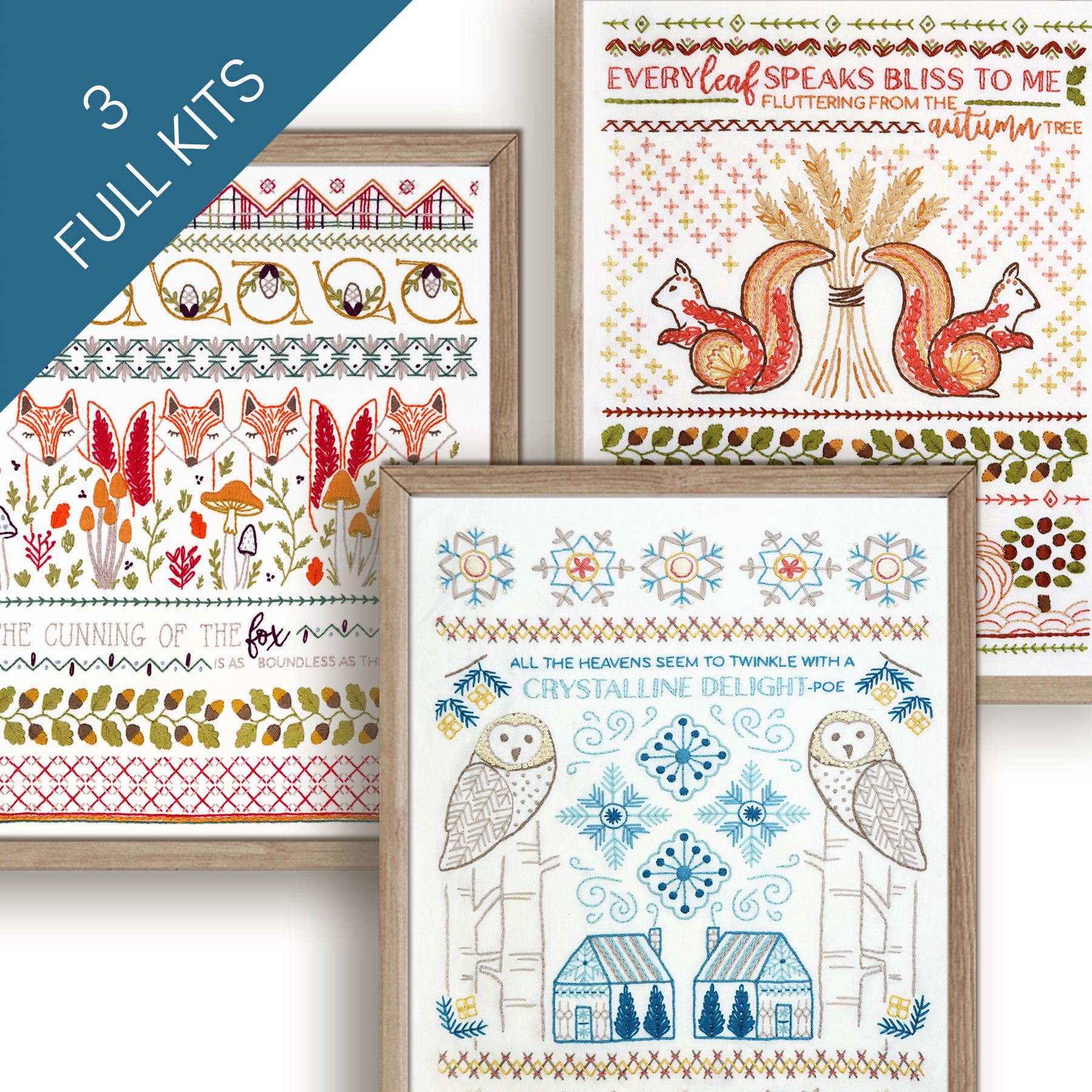 Through The Woods Sampler Embroidery Kit Bundle of 3