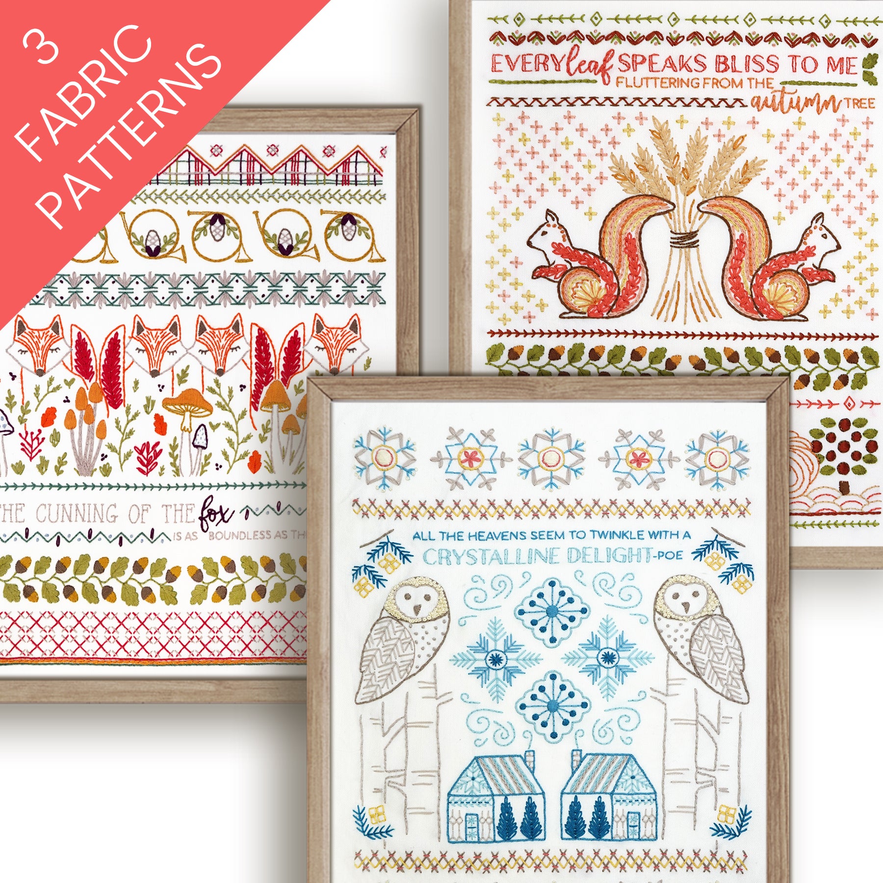 Through the Woods Sampler Embroidery Pattern Bundle of 3