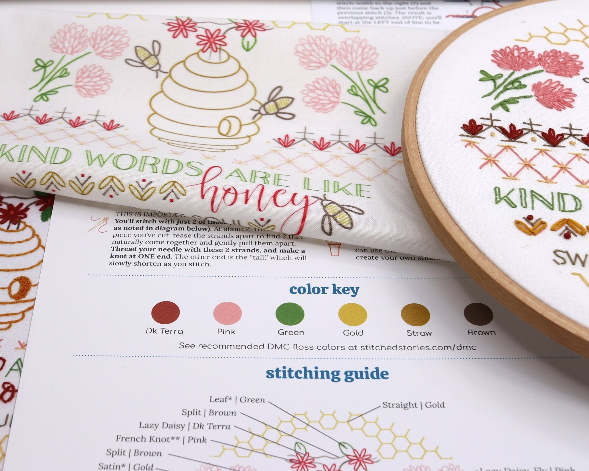 Beehive Beginner Hand Embroidery Kit by Stitched Stories, 8 in, Cotton