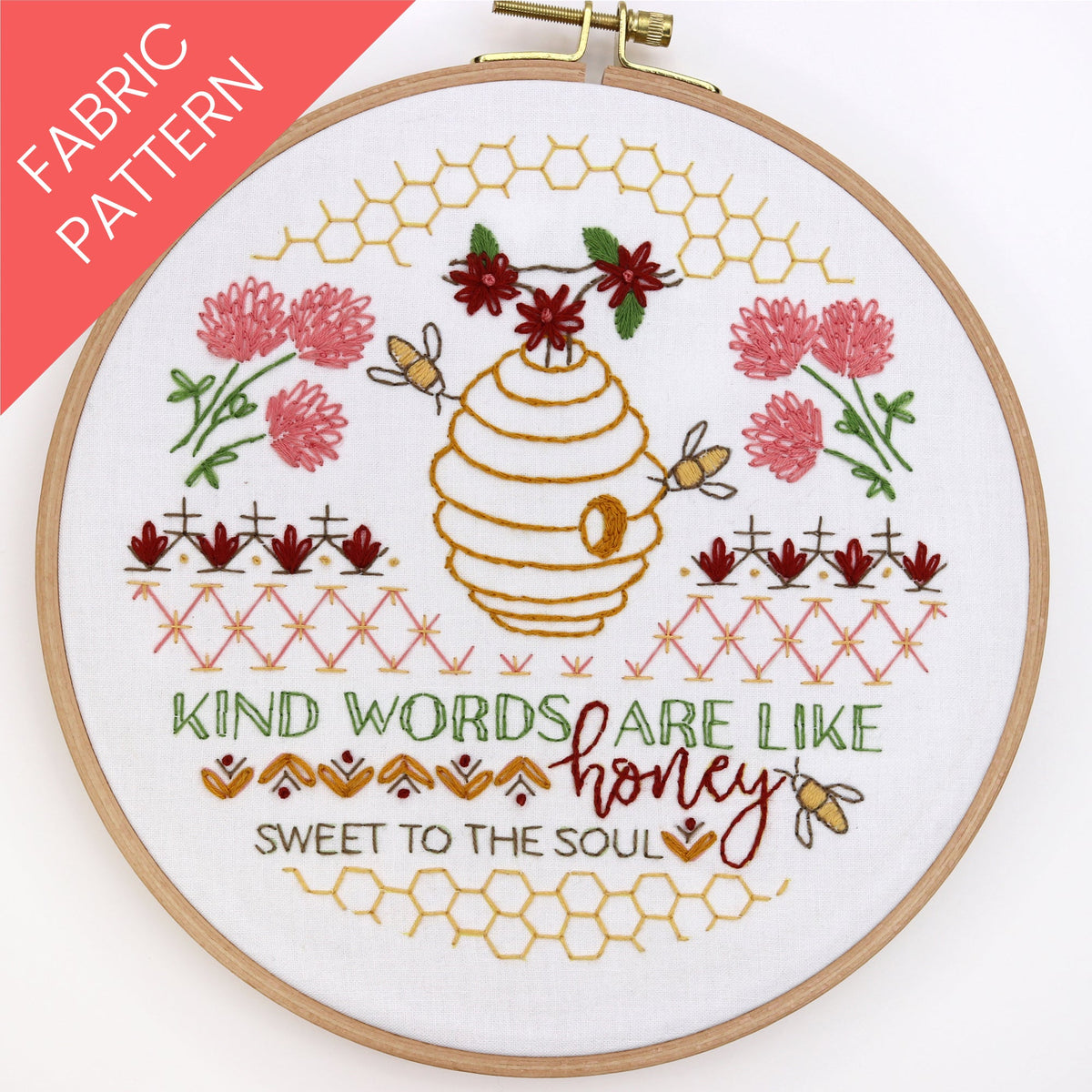 Beginner Beehive Embroidery Pattern Pre Printed Fabric Panel by ...