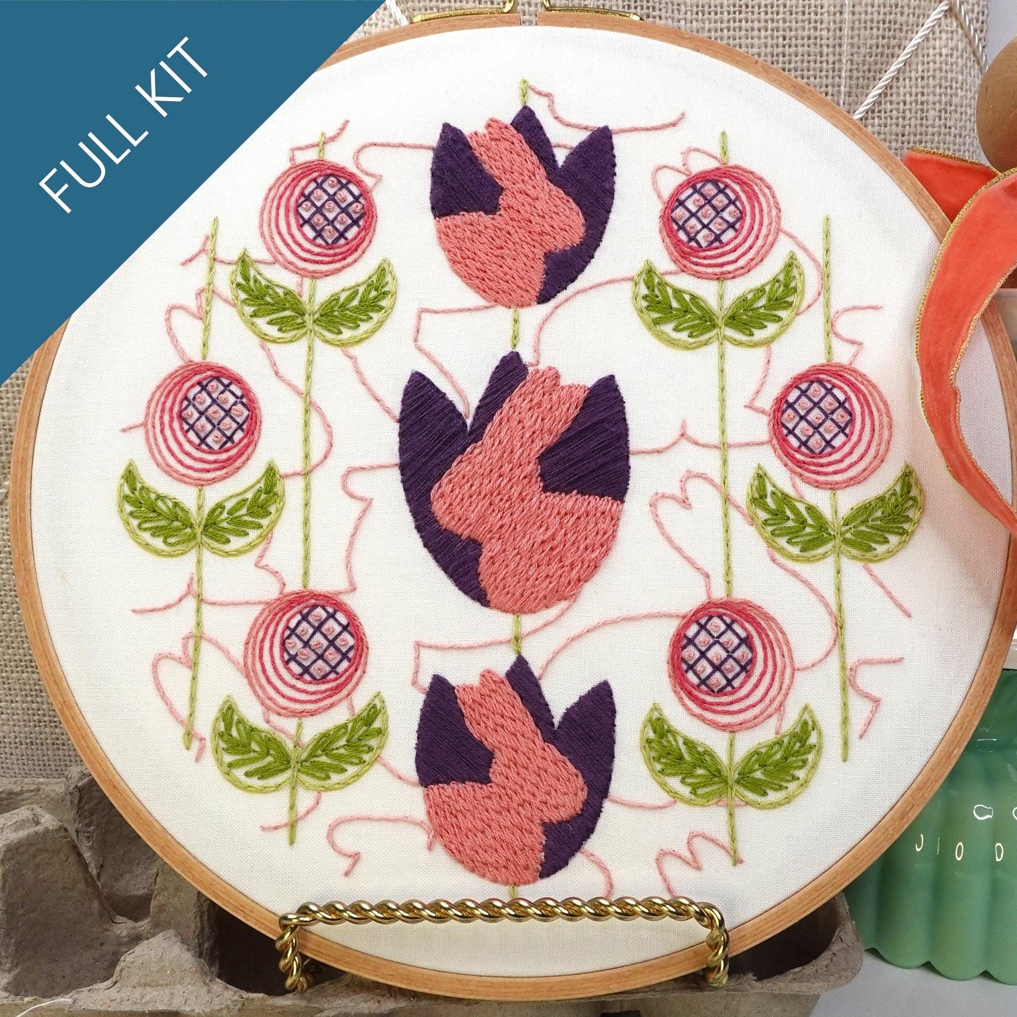 Bunny Tulips Embroidery Kit - Stitched Stories