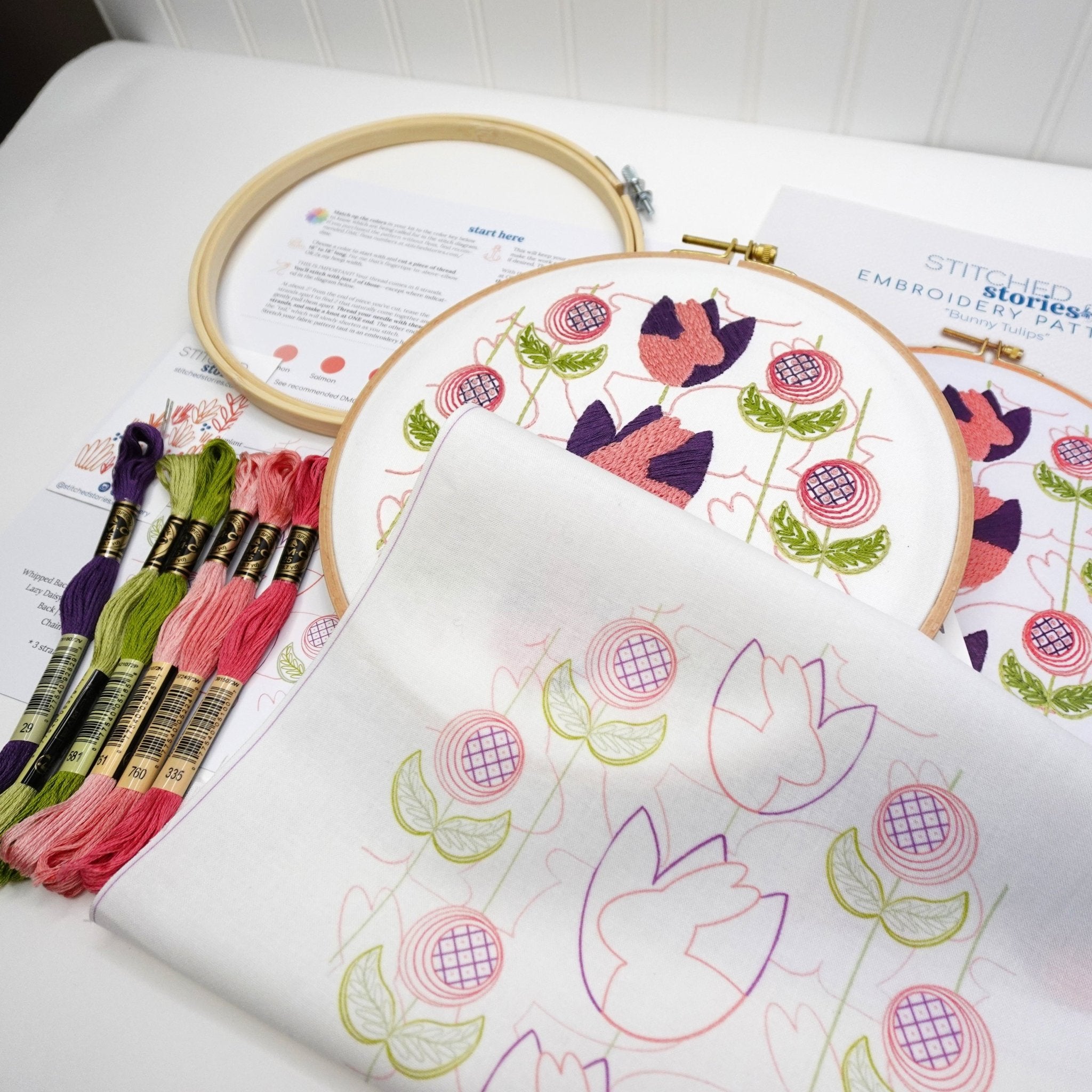 Bunny Tulips Embroidery Kit - Stitched Stories