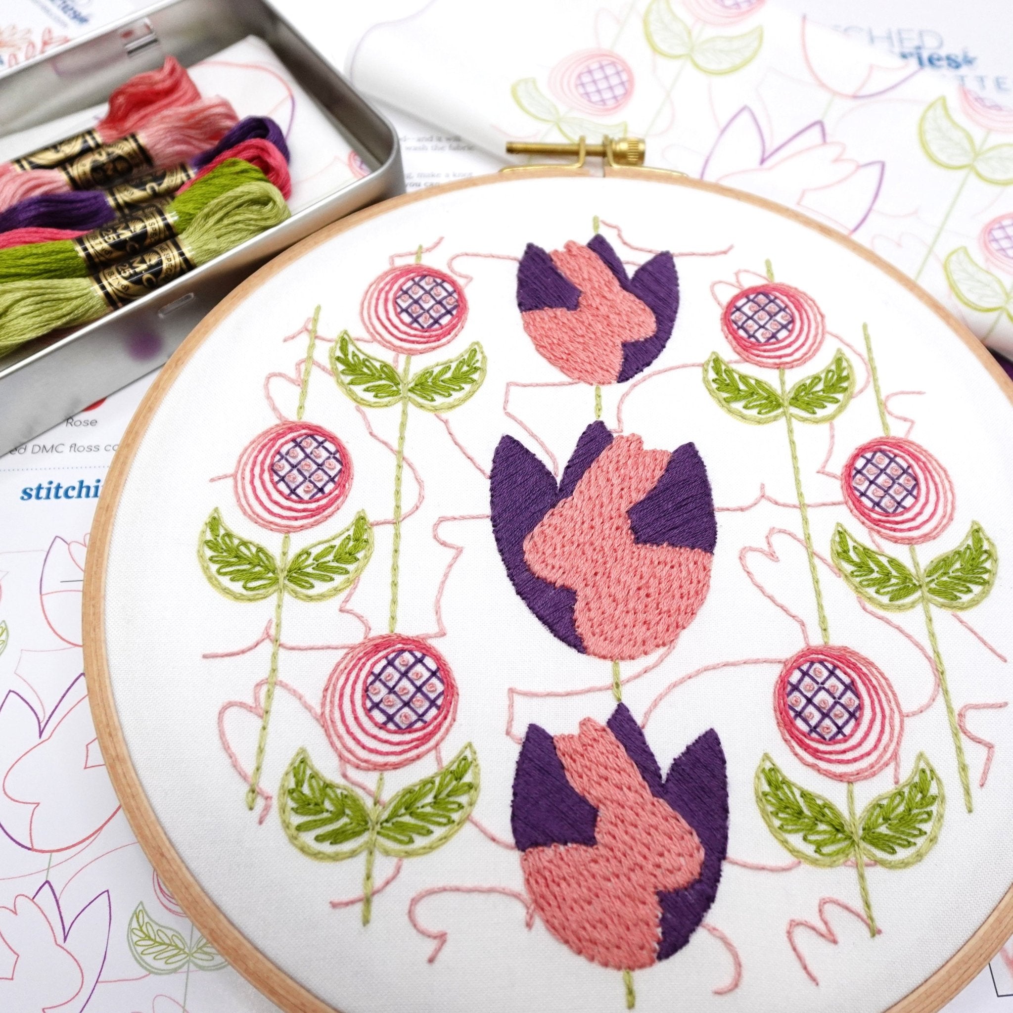 Bunny Tulips Embroidery Kit - Stitched Stories