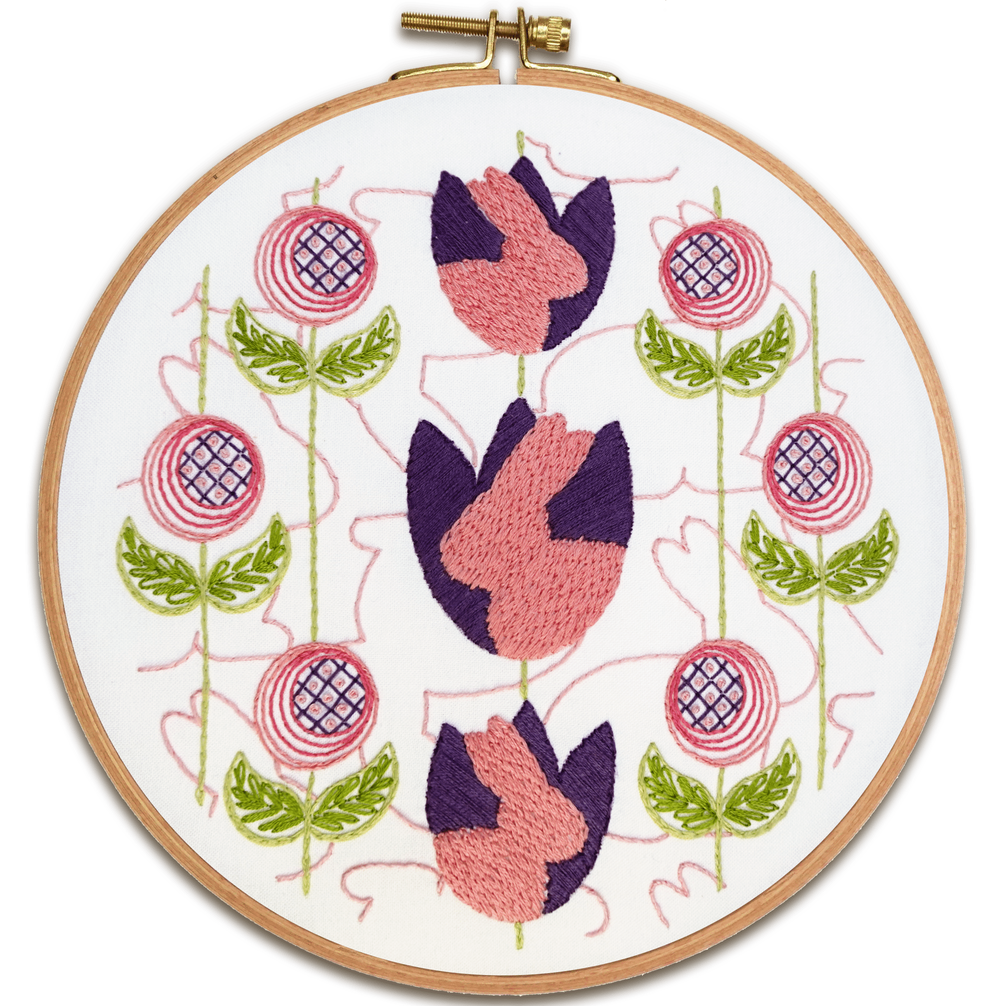 Bunny Tulips Printed Fabric Pattern - Stitched Stories