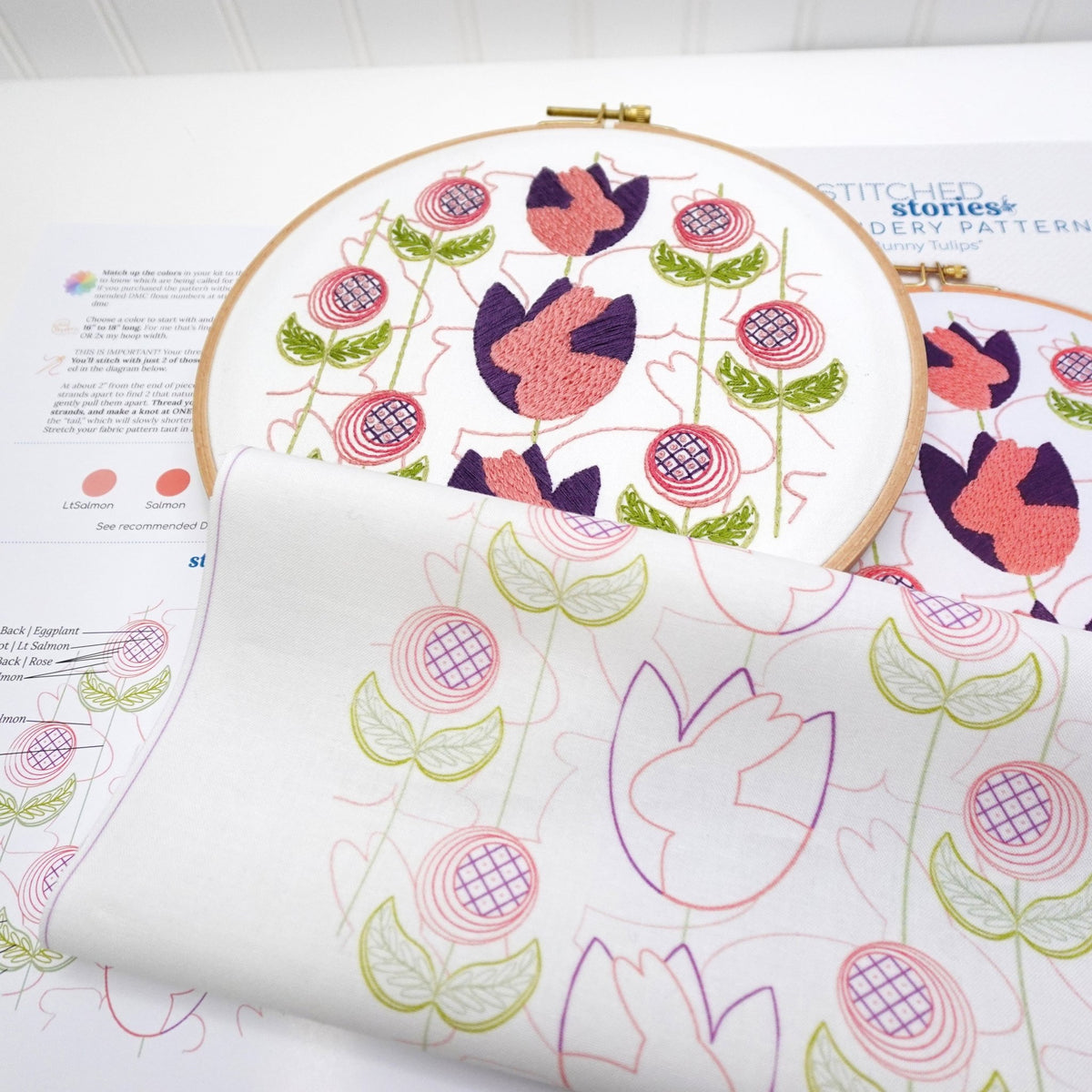 Easter Tulips Bunnies Embroidery Pattern Pre Printed Fabric Panel by ...