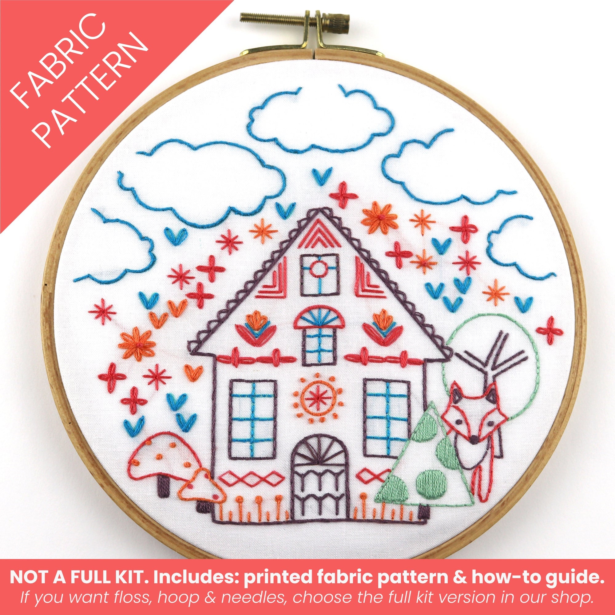 Charmed Cottage Beginning Embroidery Printed Fabric Pattern - Stitched Stories