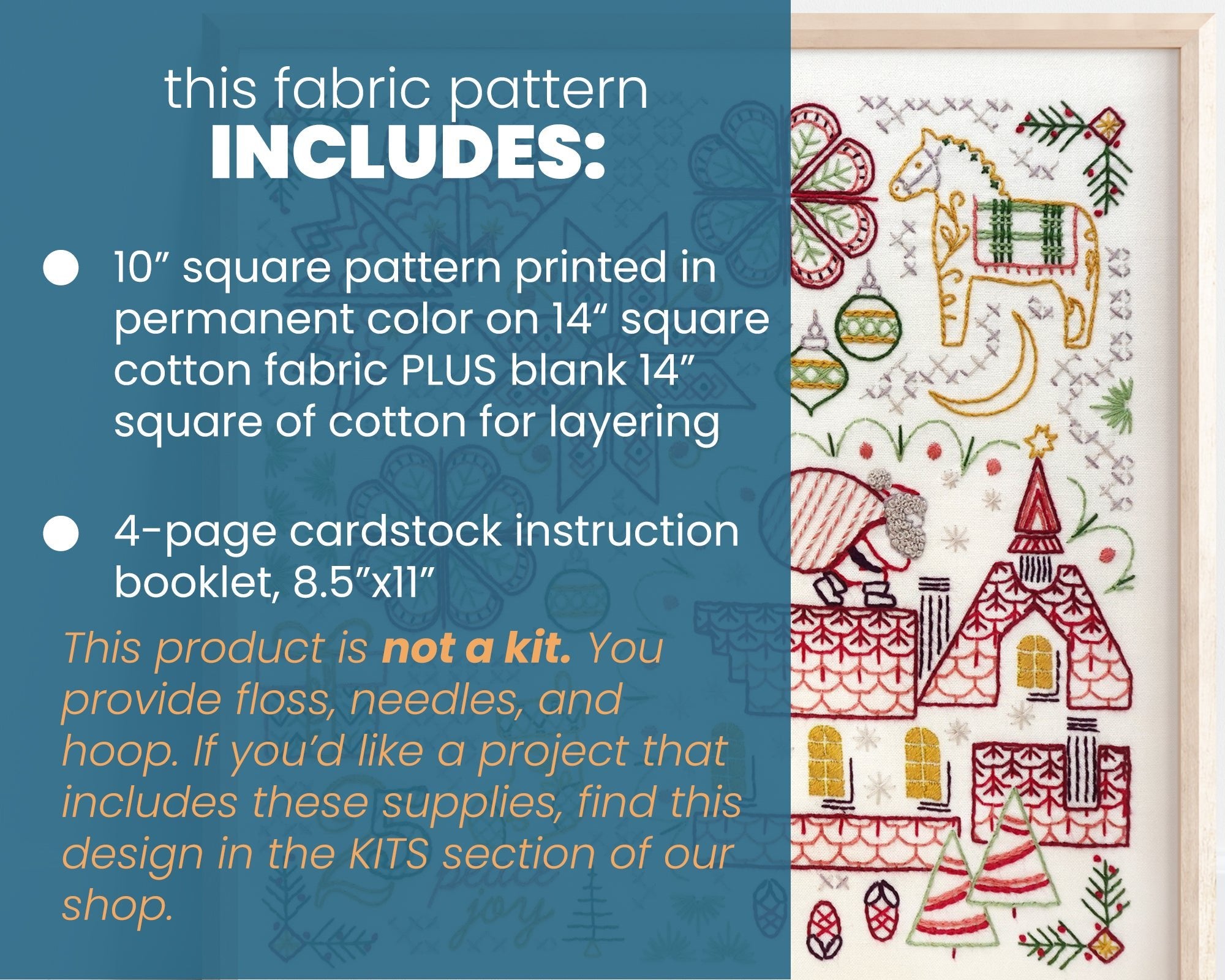 Christmas Motif Embroidery Sampler Printed Fabric Pattern - Stitched Stories