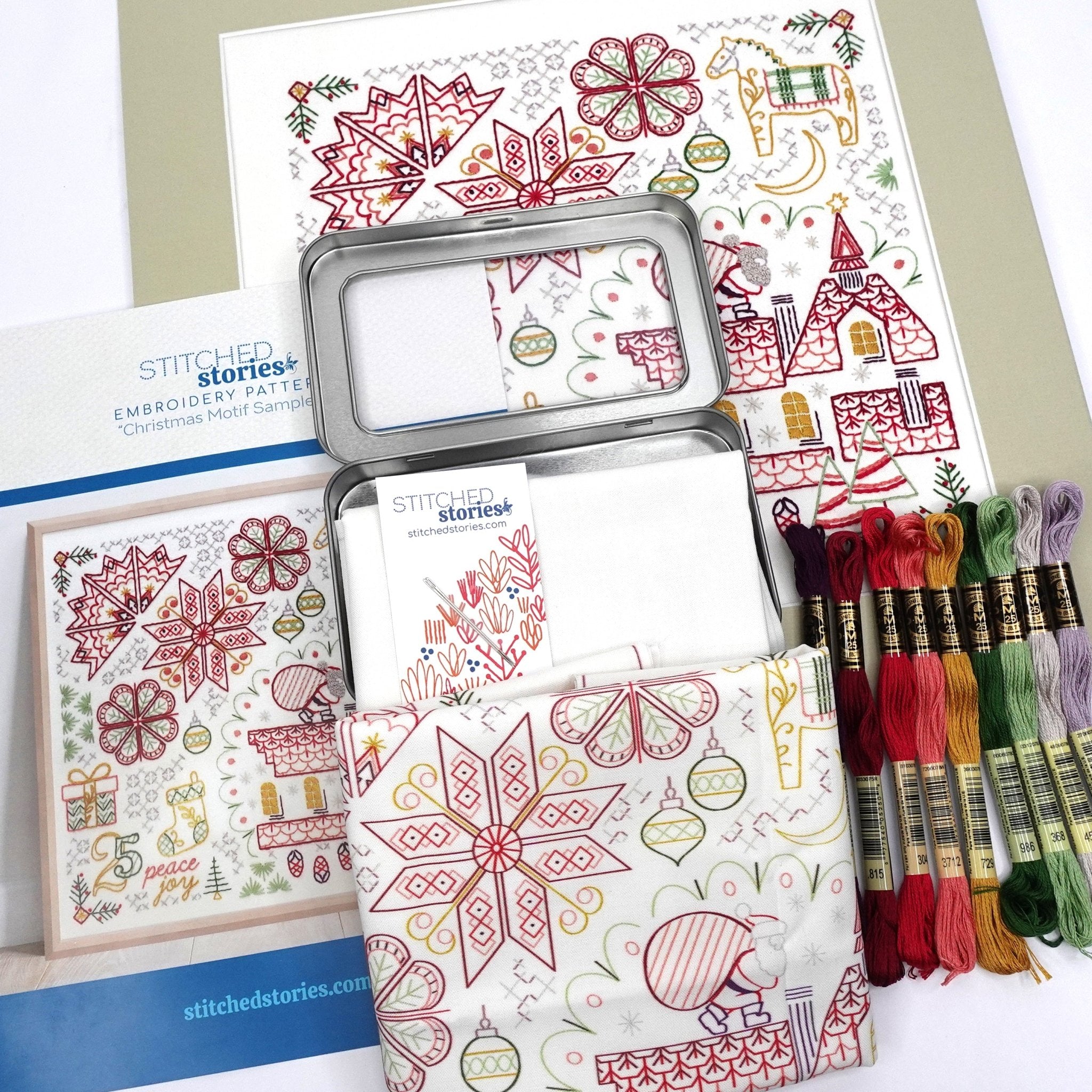 Christmas Motif Sampler Embroidery Kit - Stitched Stories