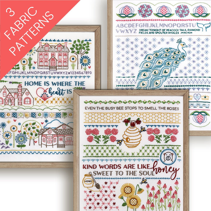 Sampler Patterns Set of 3 Classic Sampler Embroidery Patterns by Stitched Stories, 8 in ...