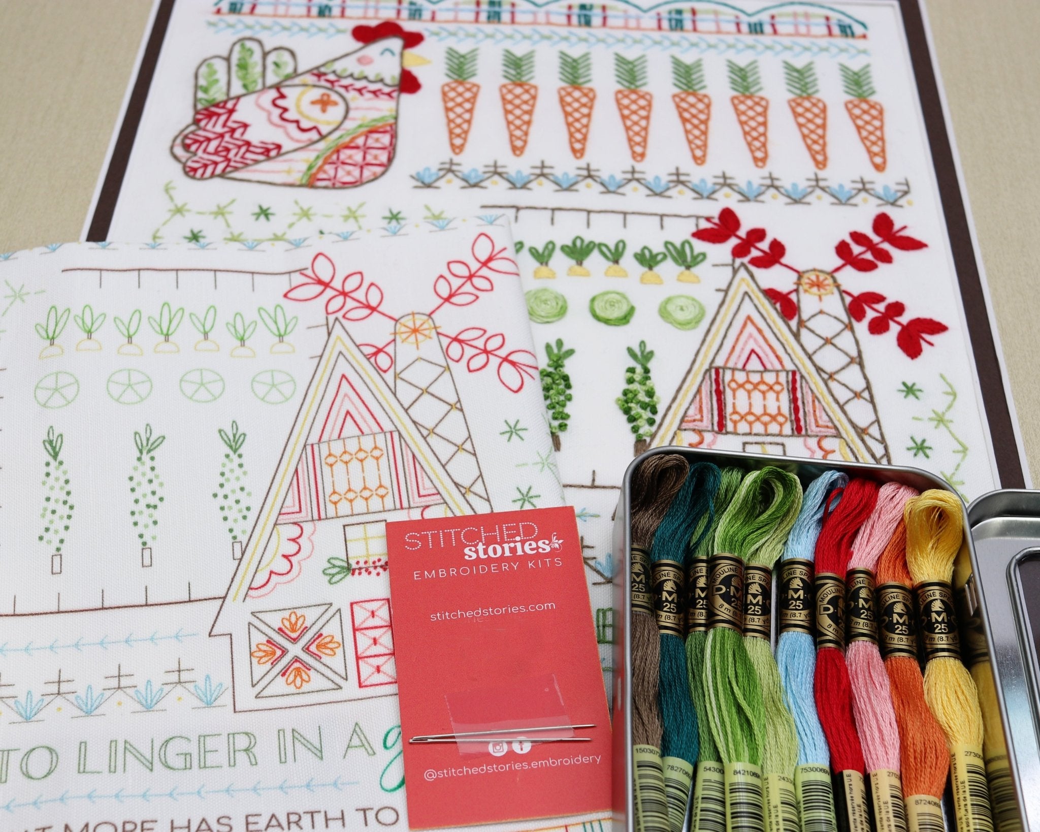 【CPGN STUDIO】25SS★ Humming Kettle Embroidery CROP S/S T Folk Art Kitchen Garden Traditional Sampler Embroidery Kit