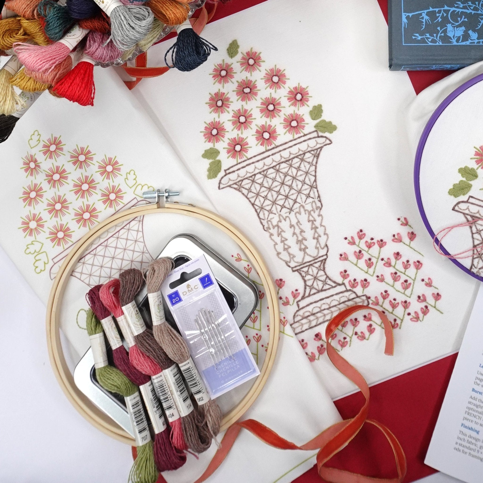 Crewel Urn Embroidery Kit - Stitched Stories