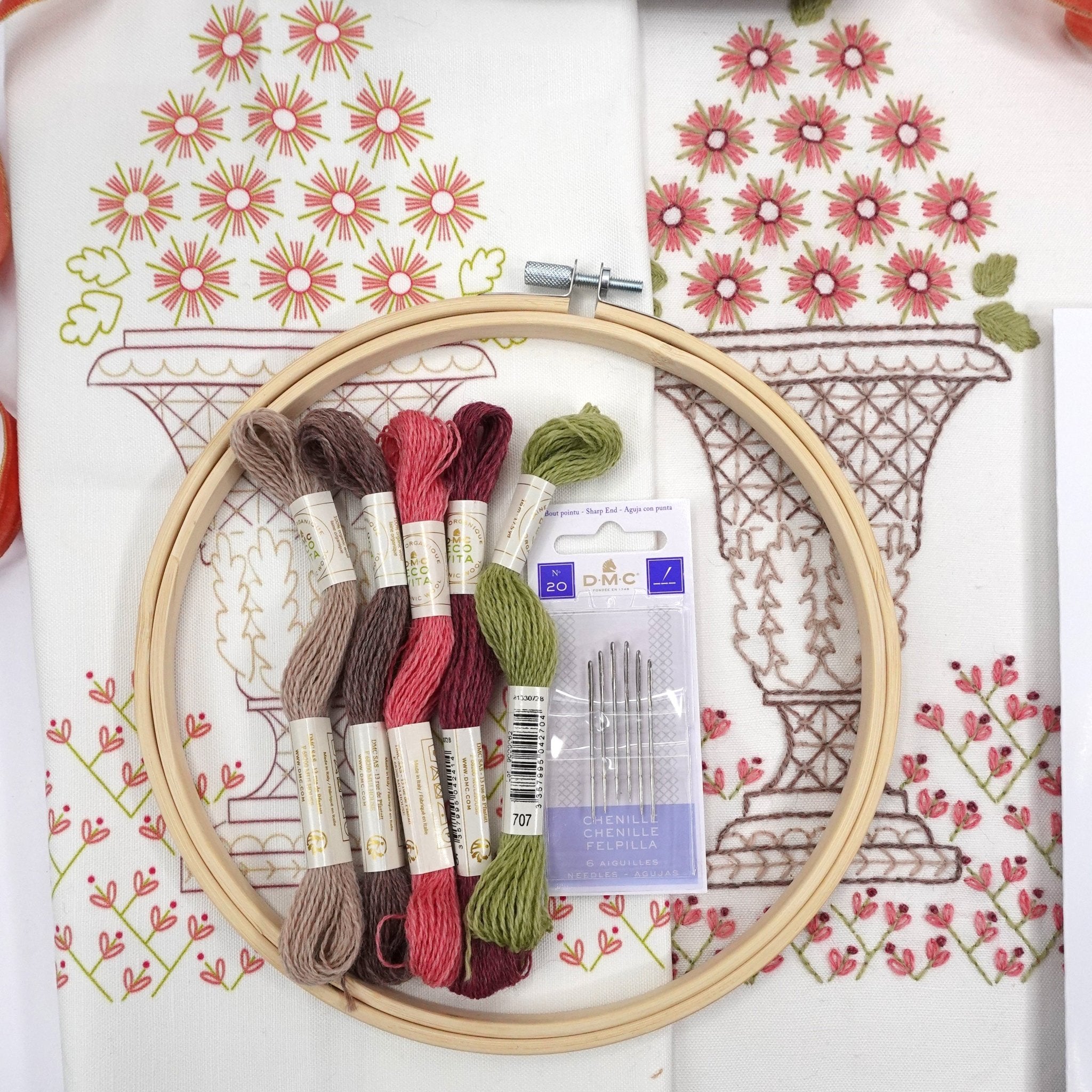 Crewel Urn Embroidery Kit - Stitched Stories