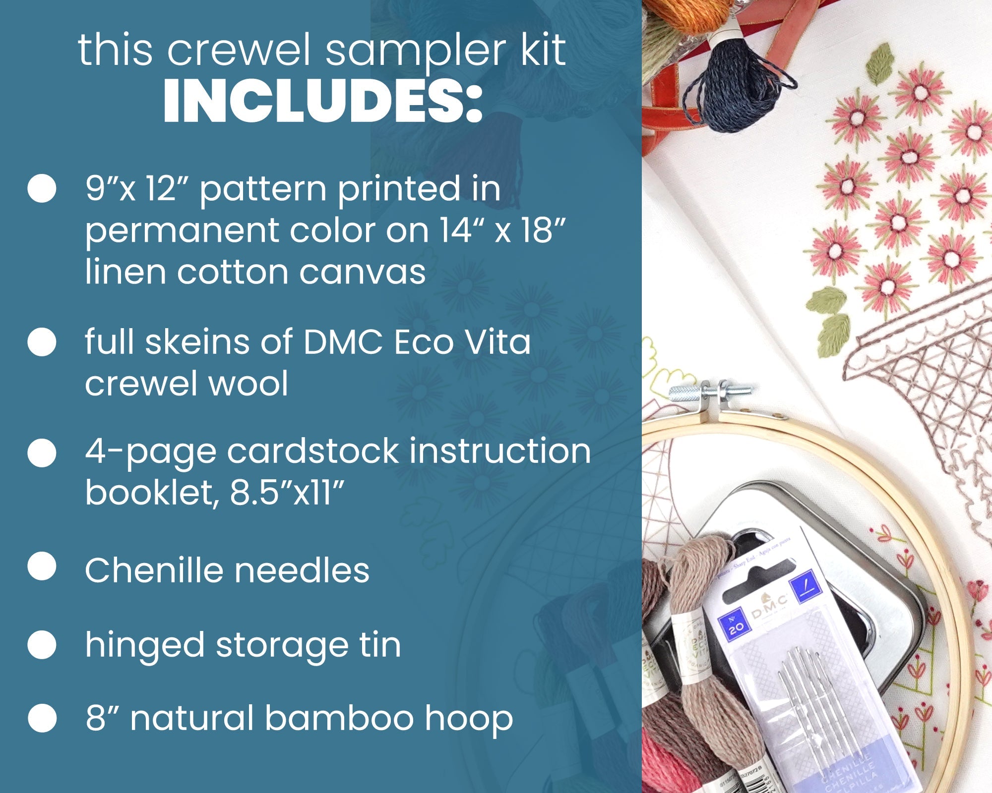 Crewel Urn Embroidery Kit - Stitched Stories