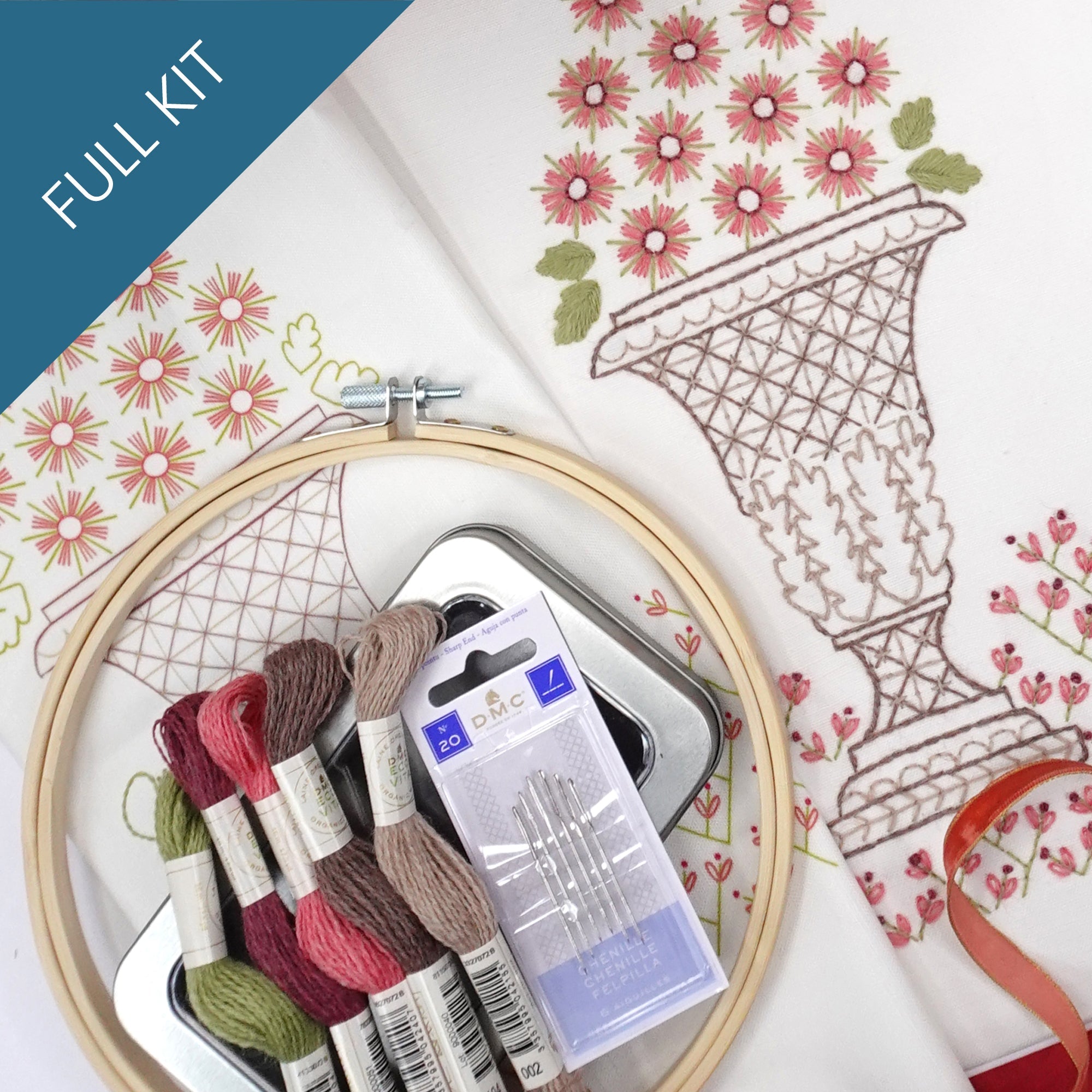 Crewel Urn Embroidery Kit - Stitched Stories