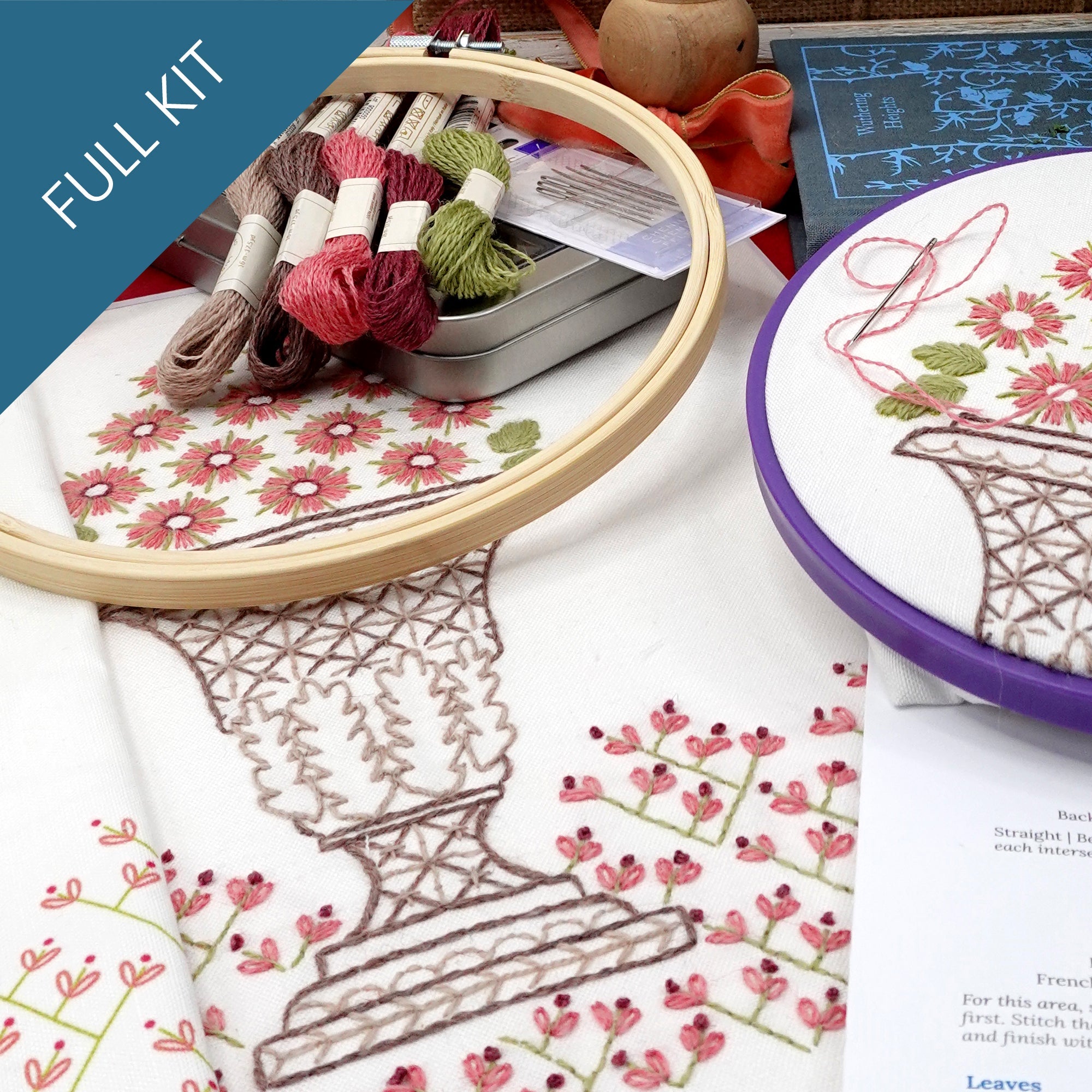 Crewel Urn Embroidery Kit - Stitched Stories