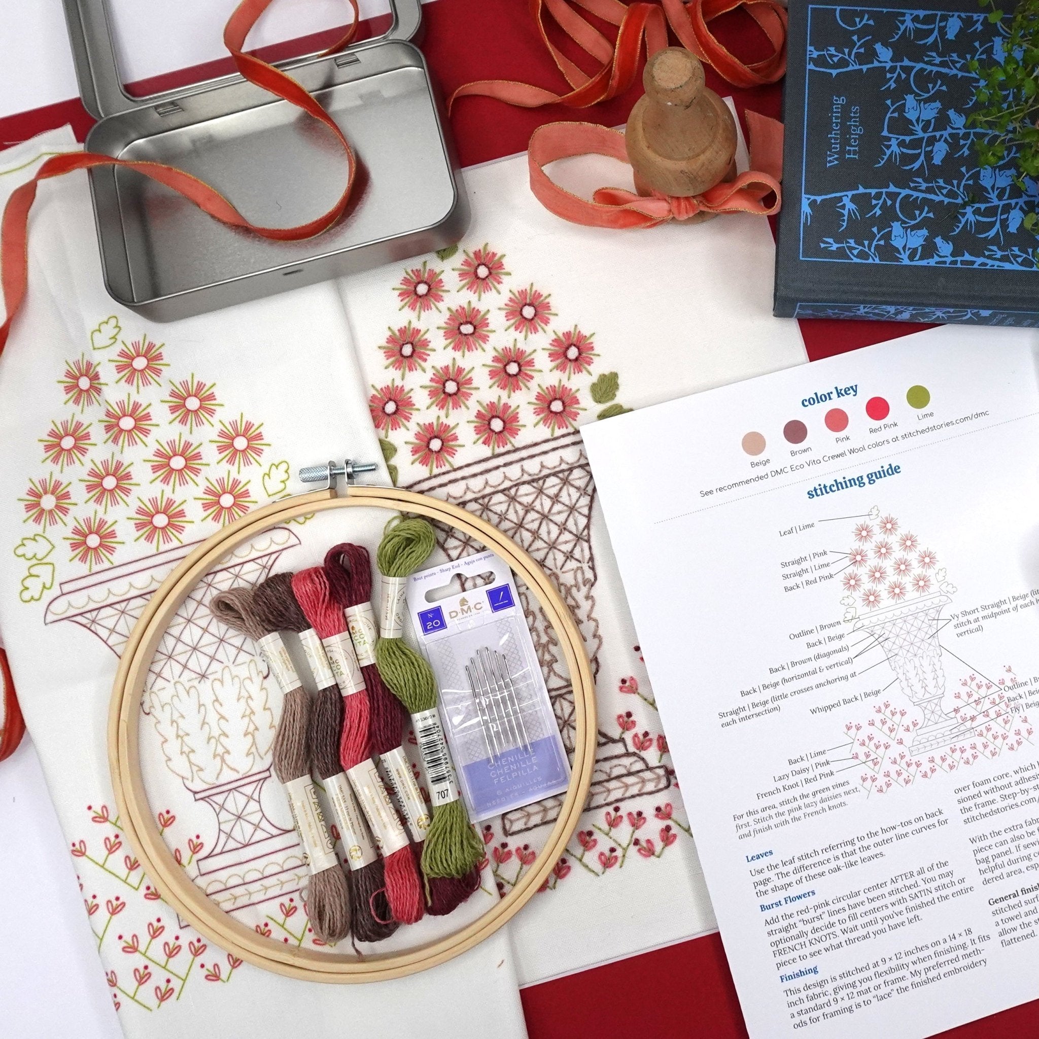 Crewel Urn Embroidery Kit - Stitched Stories