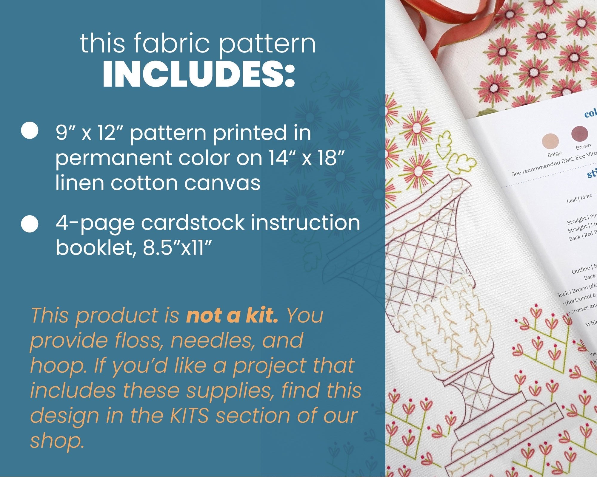 Crewel Urn Embroidery Sampler Printed Fabric Pattern - Stitched Stories