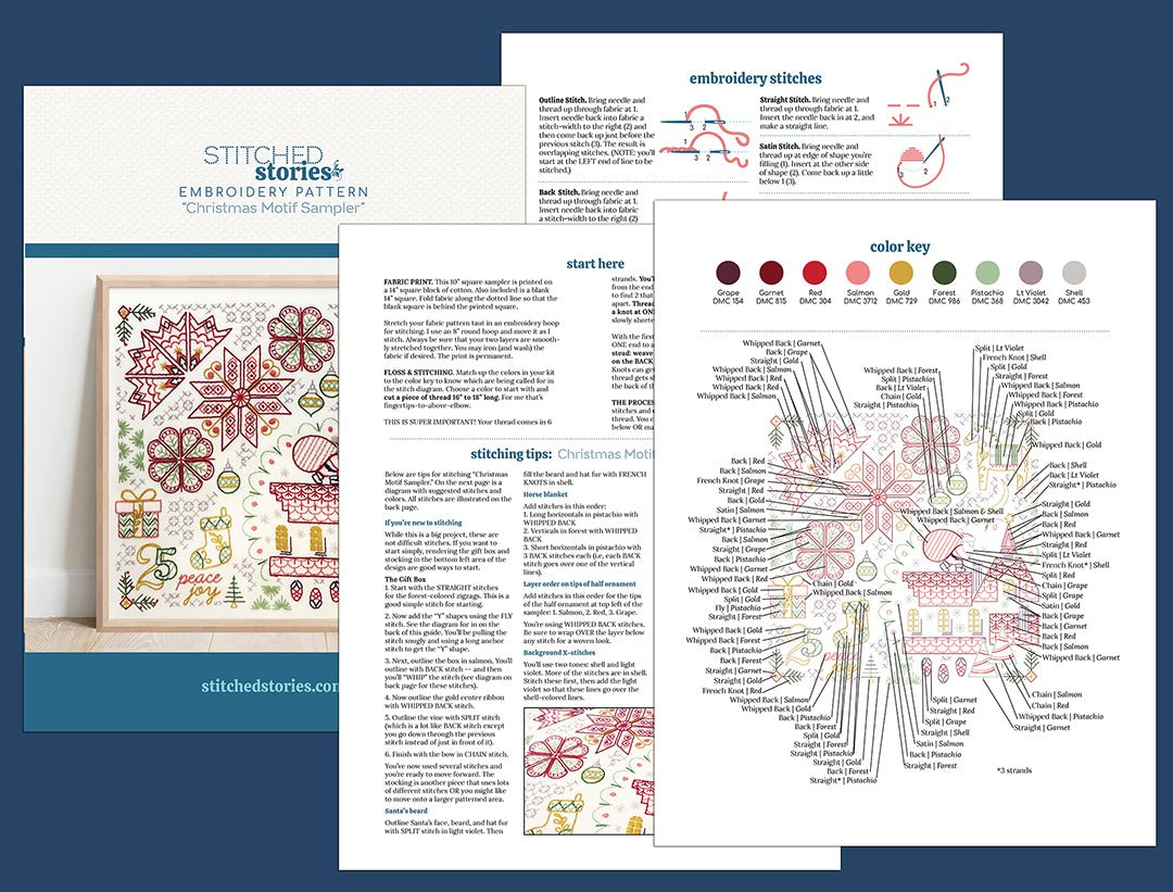 Crimson Christmas Bundle of 3 Embroidery Patterns - Stitched Stories