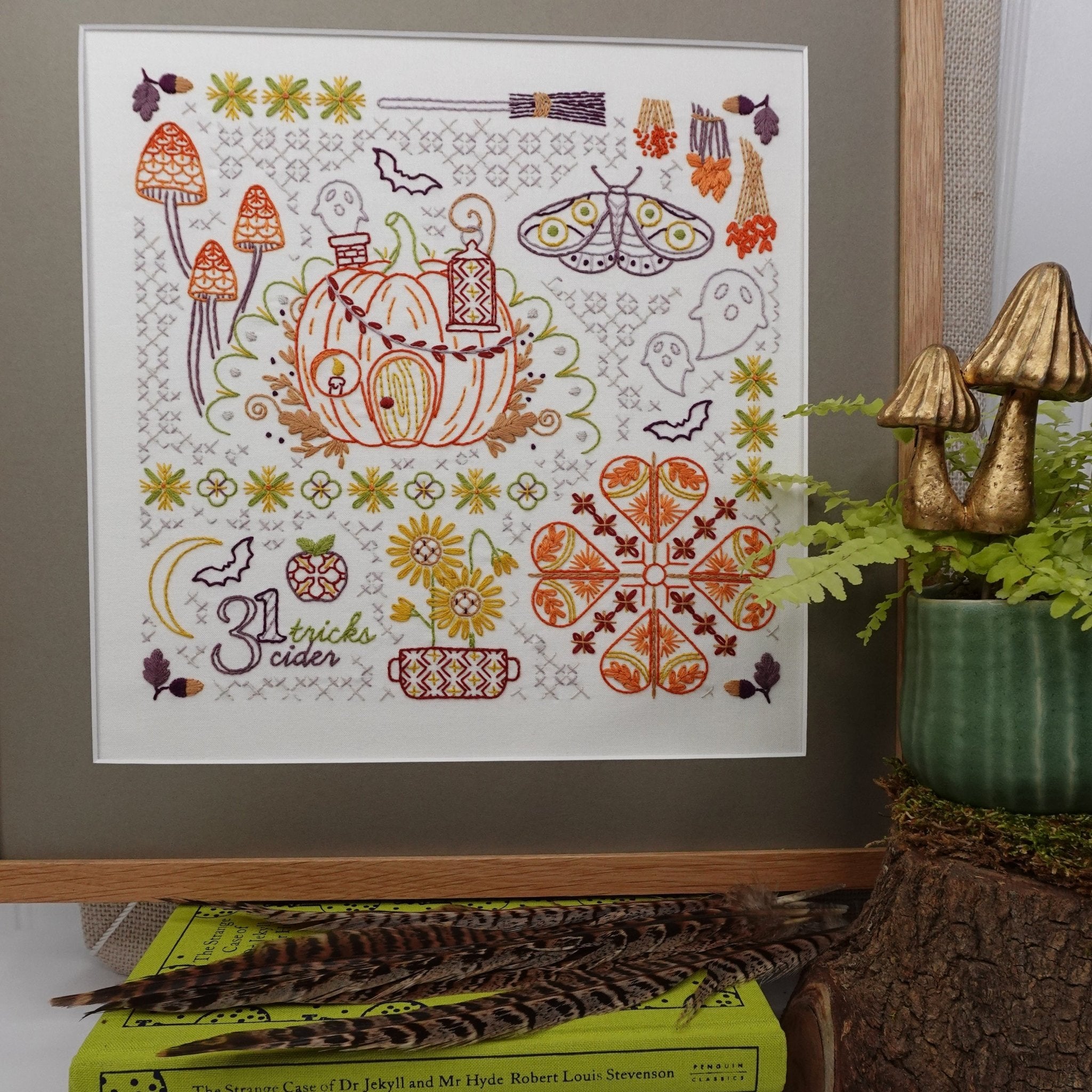 Fall Motif Embroidery Sampler Printed Fabric Pattern - Stitched Stories