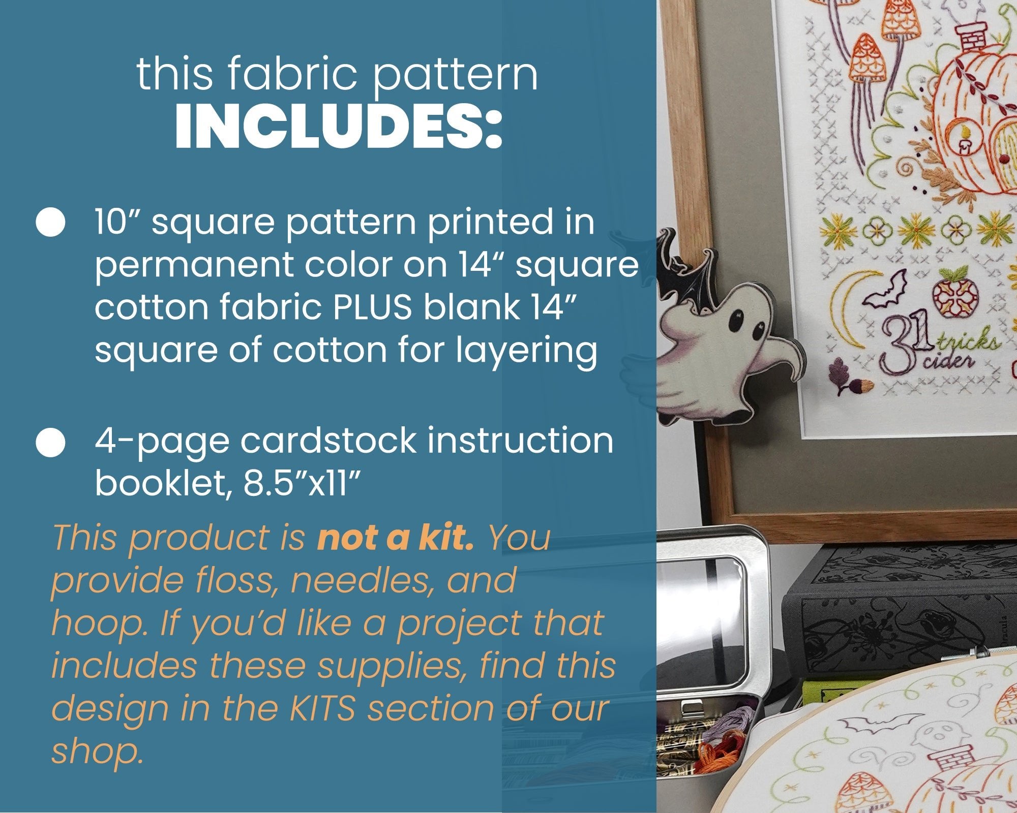 Fall Motif Embroidery Sampler Printed Fabric Pattern - Stitched Stories