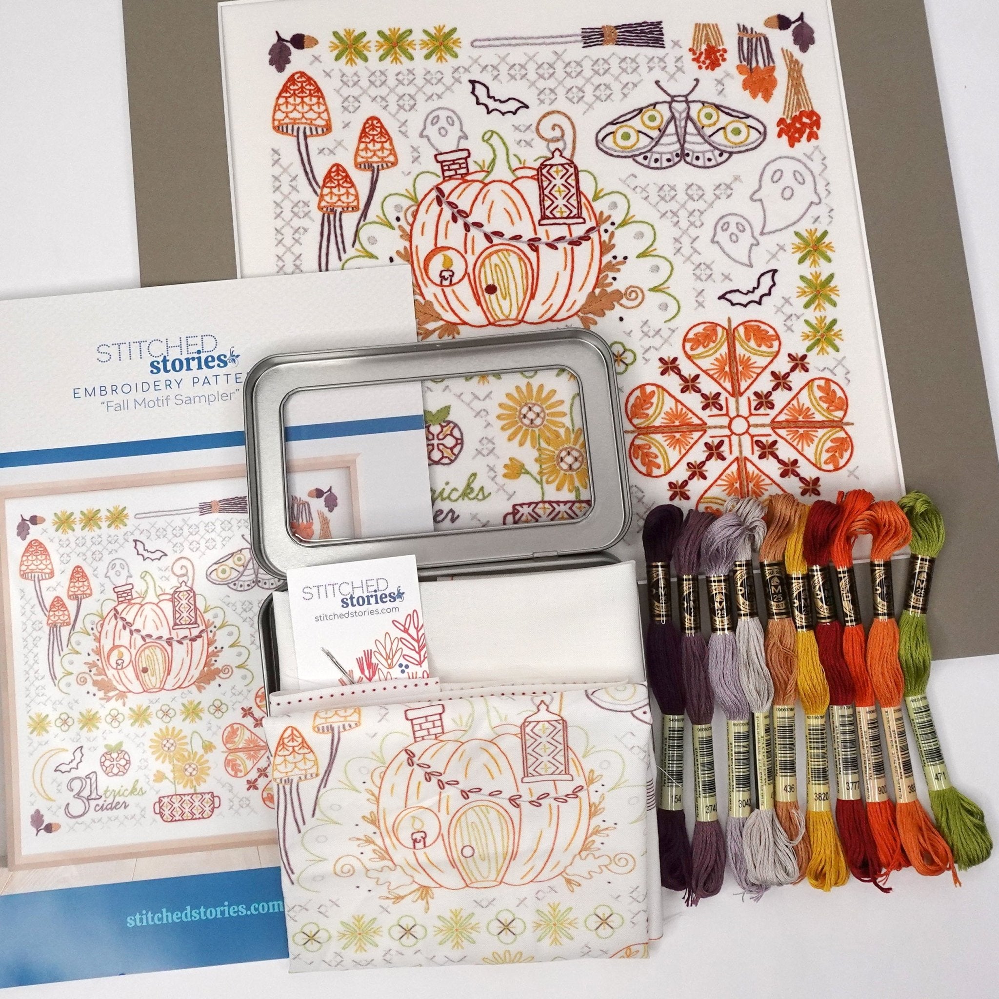Fall Motif Sampler Embroidery Kit - Stitched Stories