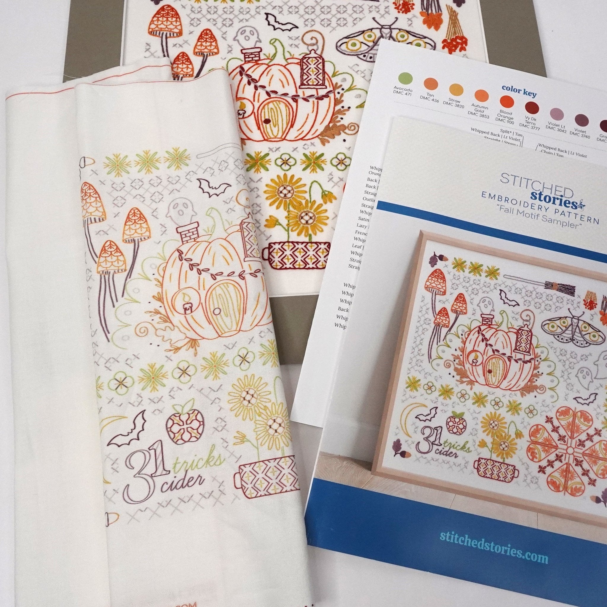 Fall Motif Sampler Embroidery Kit - Stitched Stories