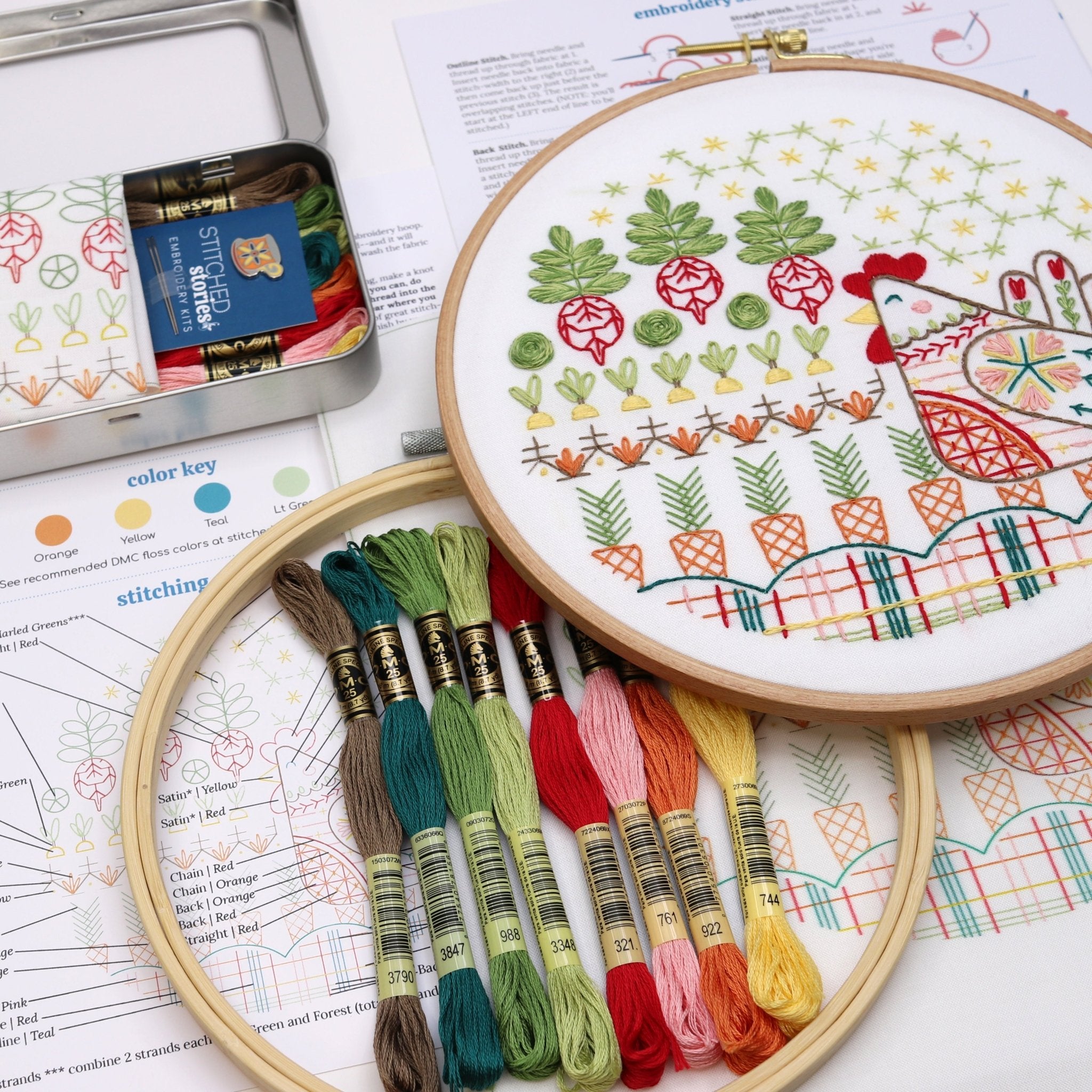 Folk Art Garden Trio Embroidery Kit Bundle of 3 - Stitched Stories