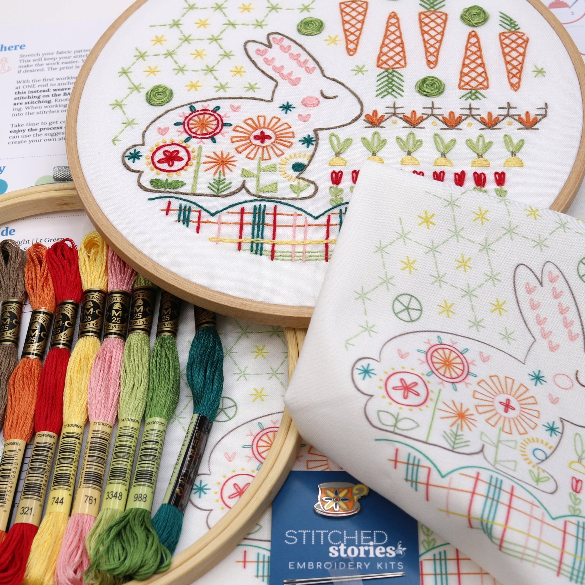 Folk Art Garden Trio Embroidery Kit Bundle of 3 - Stitched Stories