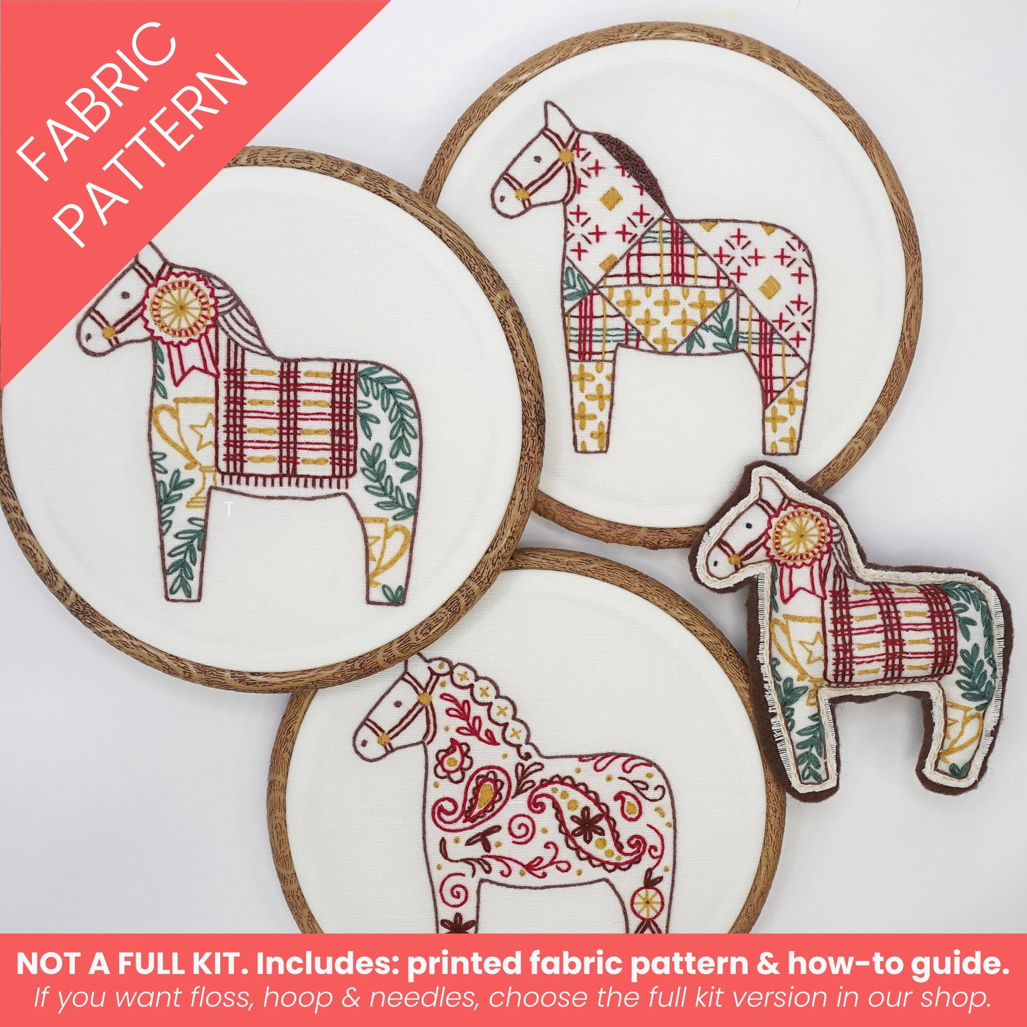 Folk Equestrian Printed Fabric Embroidery Pattern - Stitched Stories