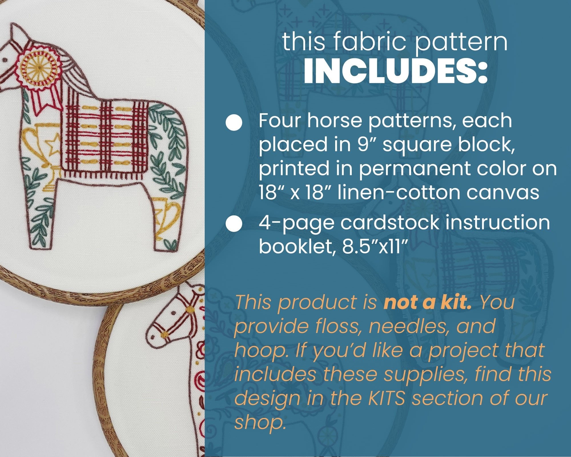 Folk Equestrian Printed Fabric Embroidery Pattern - Stitched Stories