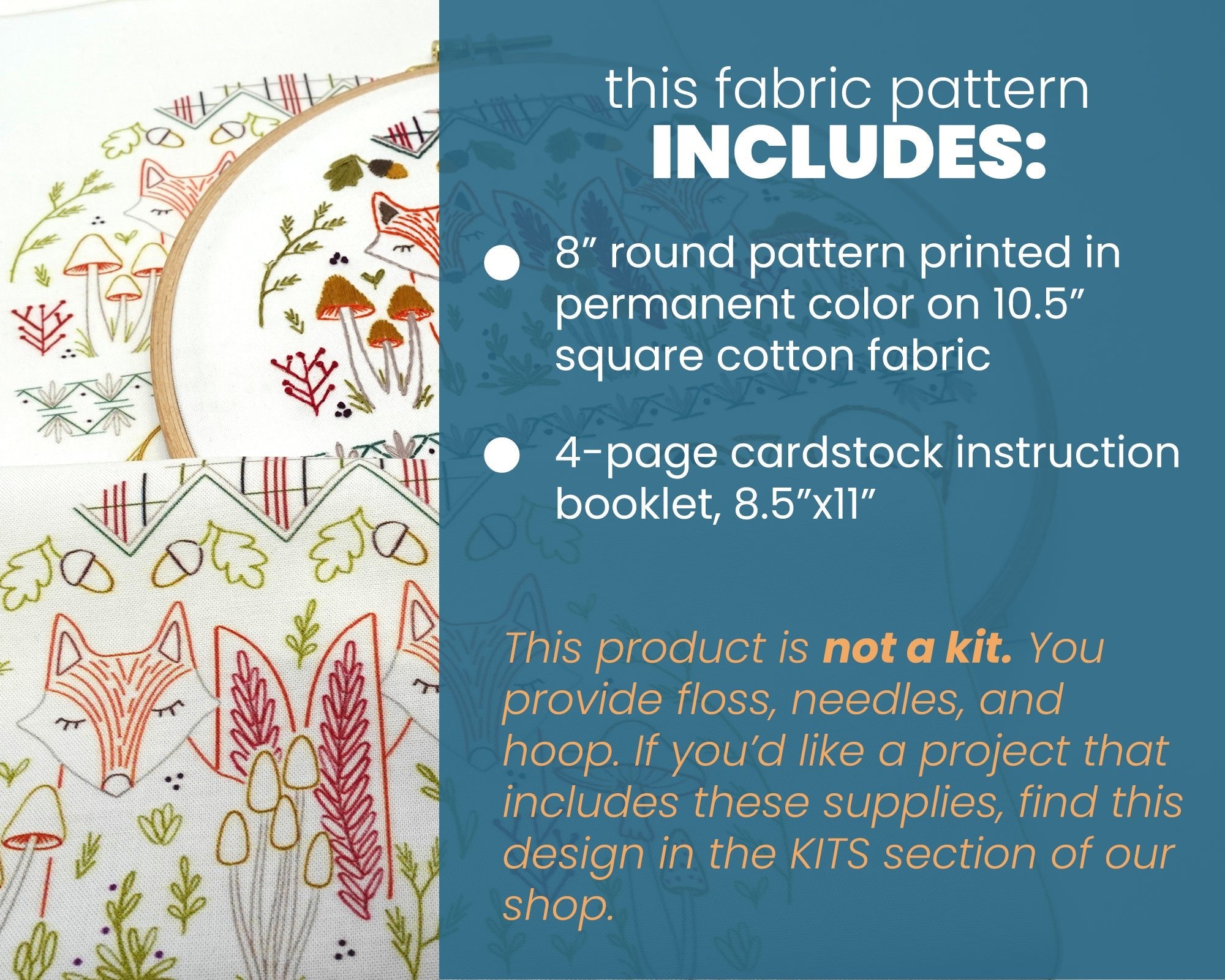 Forest Fox Printed Fabric Embroidery Pattern - Stitched Stories