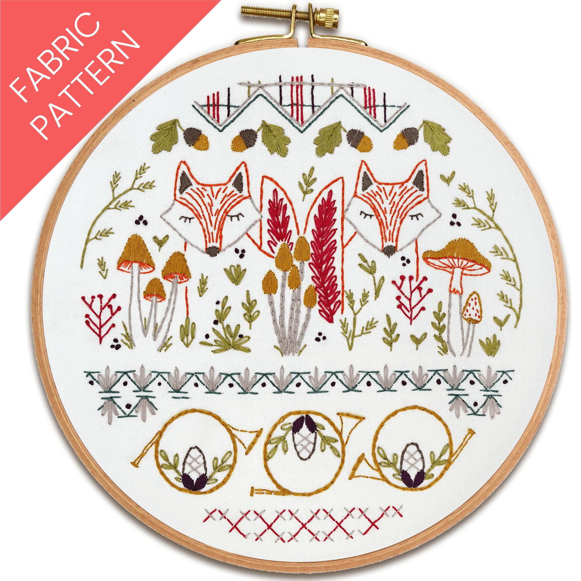 Forest Fox Printed Fabric Embroidery Pattern - Stitched Stories