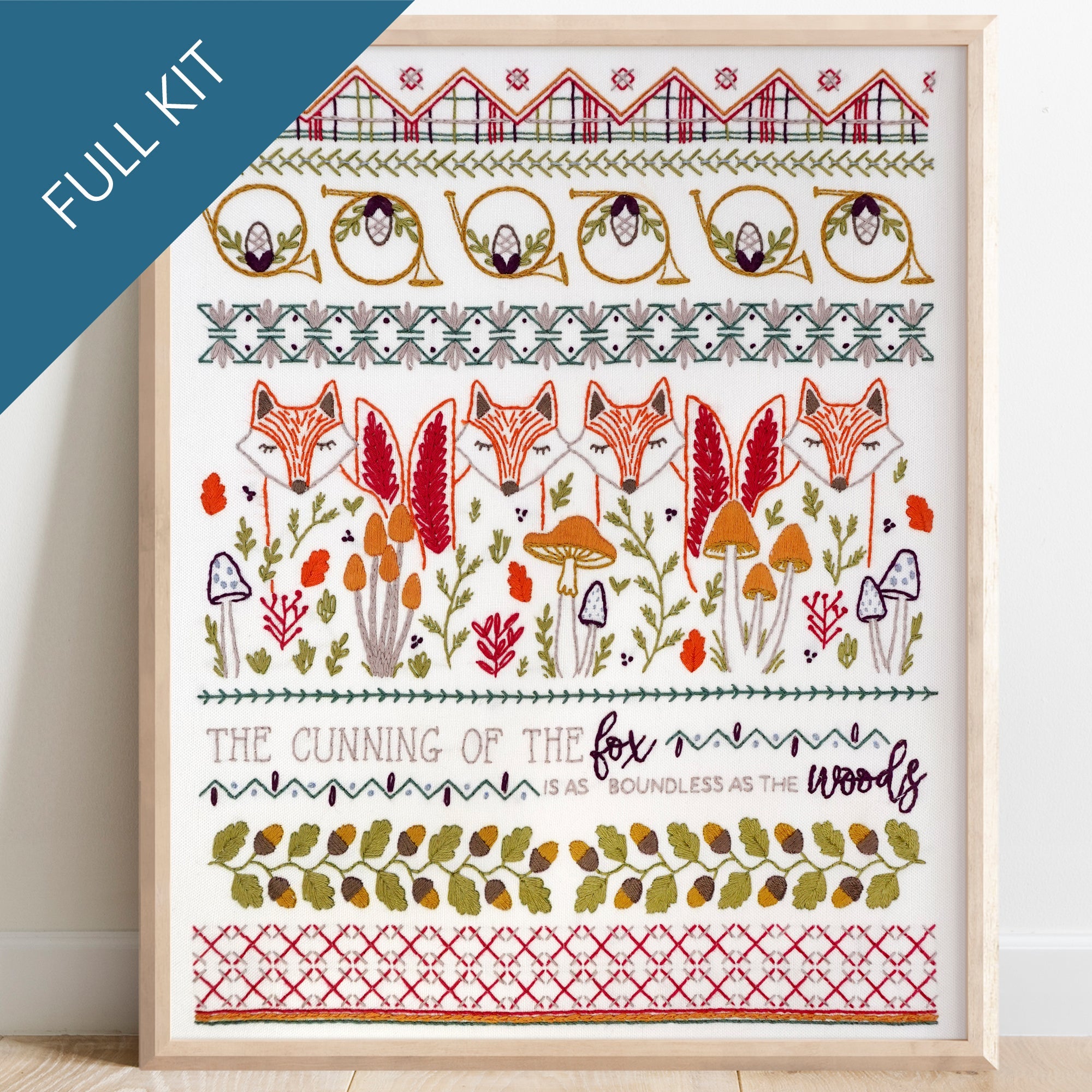 Fox & Horn Sampler Embroidery Kit - Stitched Stories