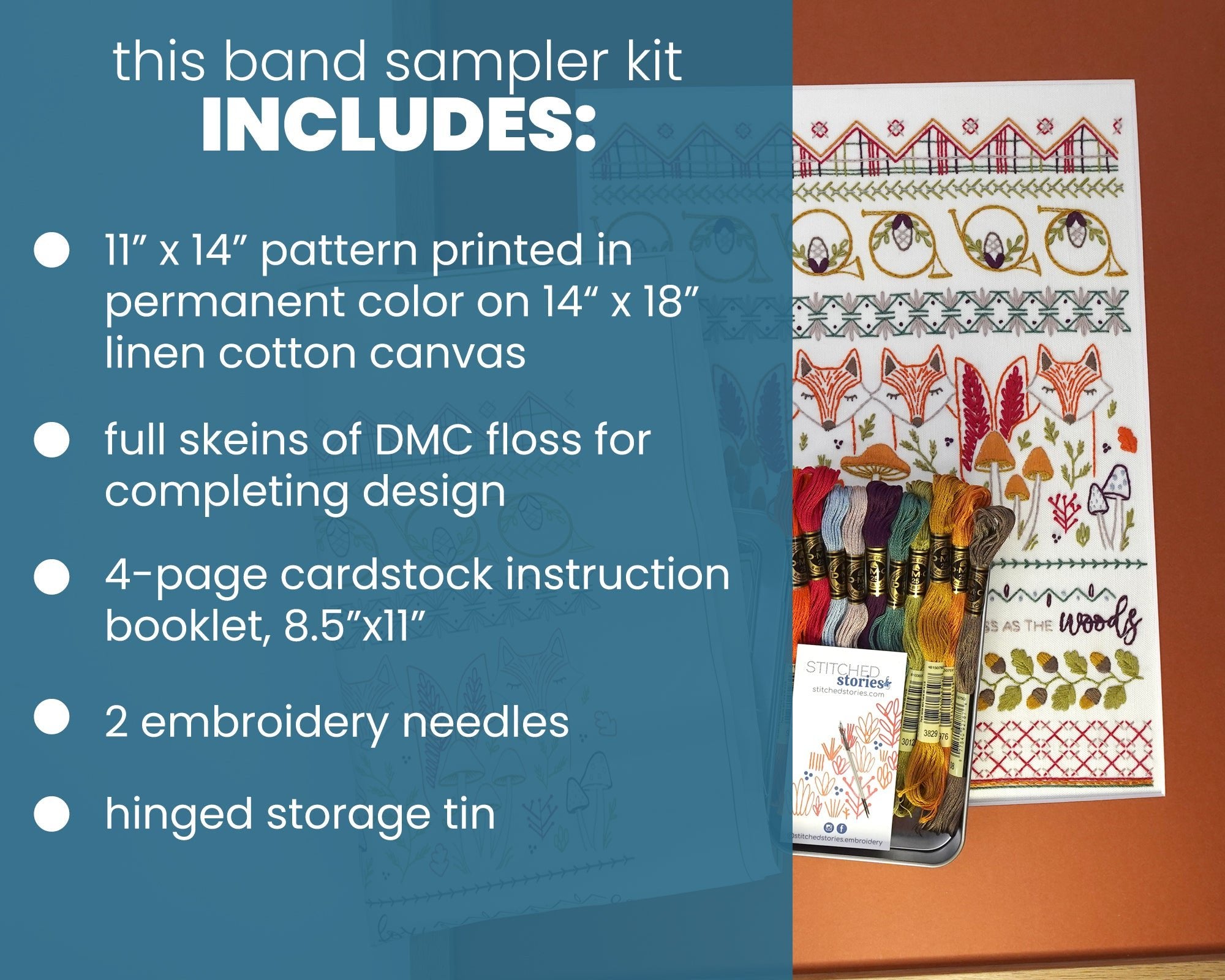 Fox & Horn Sampler Embroidery Kit - Stitched Stories