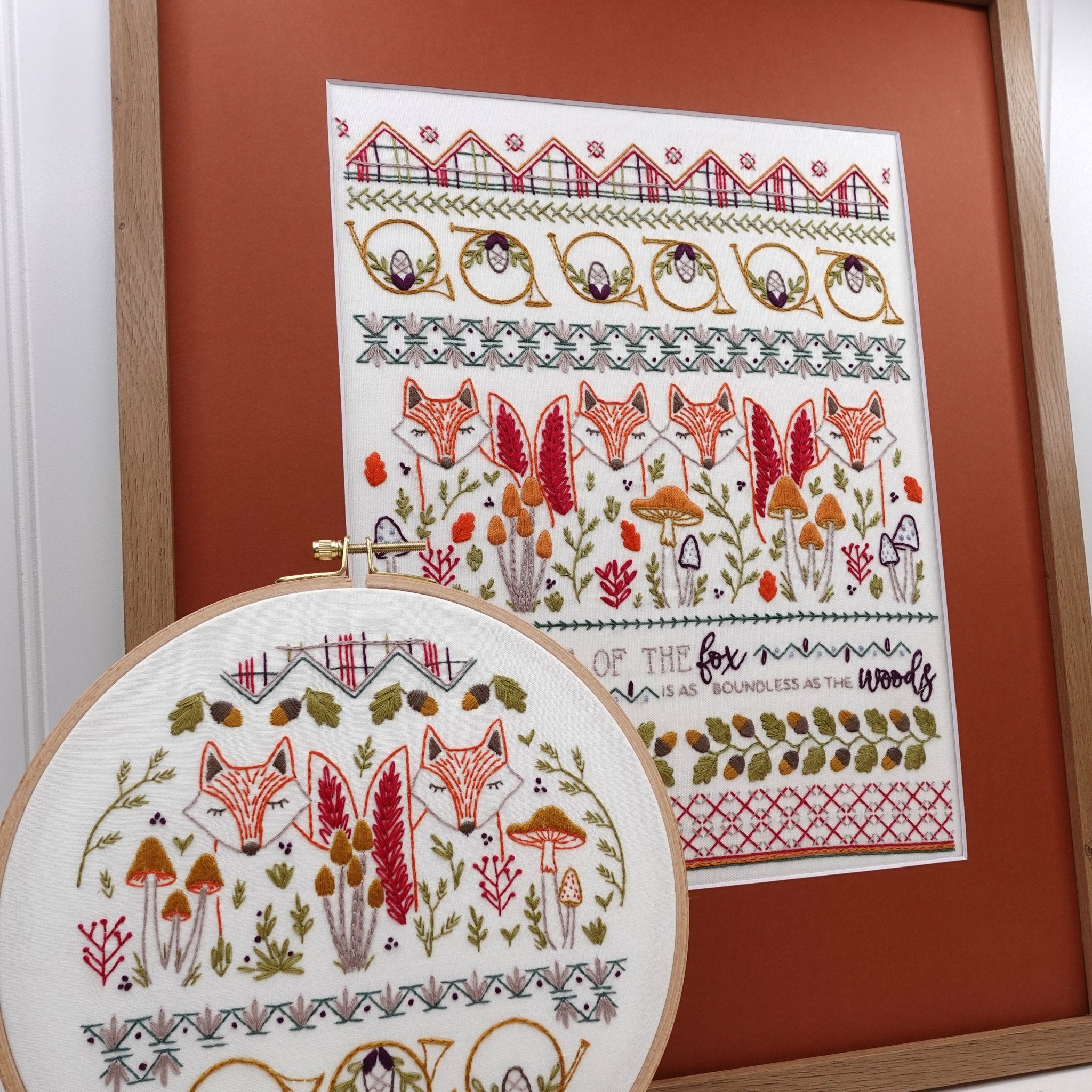 Fox & Horn Sampler Printed Fabric Pattern - Stitched Stories