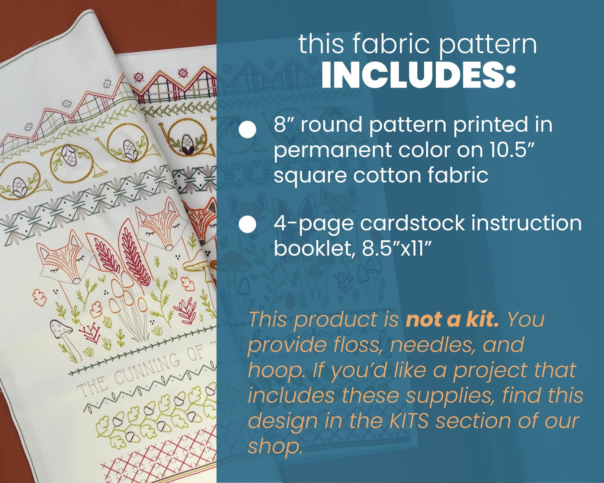 Fox & Horn Sampler Printed Fabric Pattern - Stitched Stories