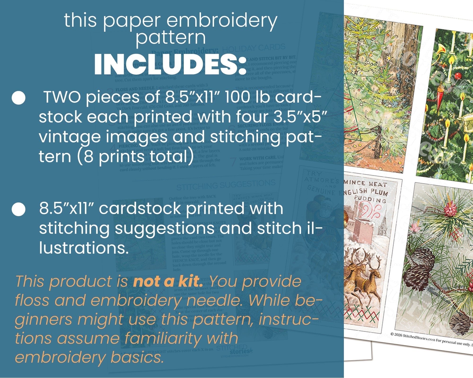 Free Paper Embroidery: Stitchable Holiday Cards (set of 8) - Stitched Stories