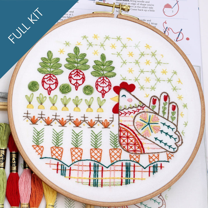 Garden Hen Embroidery Kit - Stitched Stories