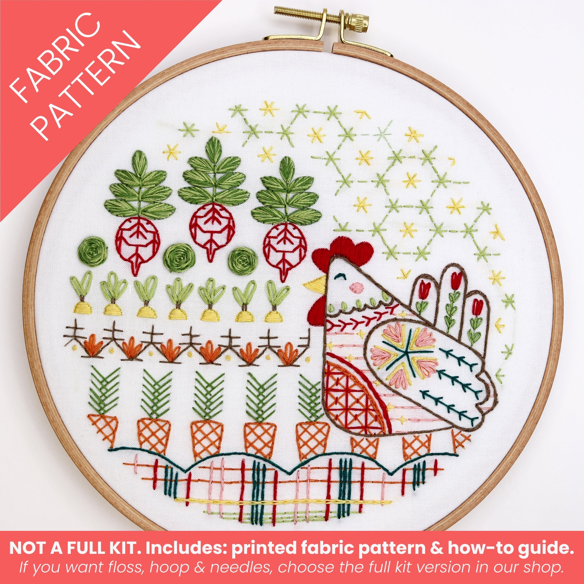 Garden Hen Printed Fabric Pattern - Stitched Stories