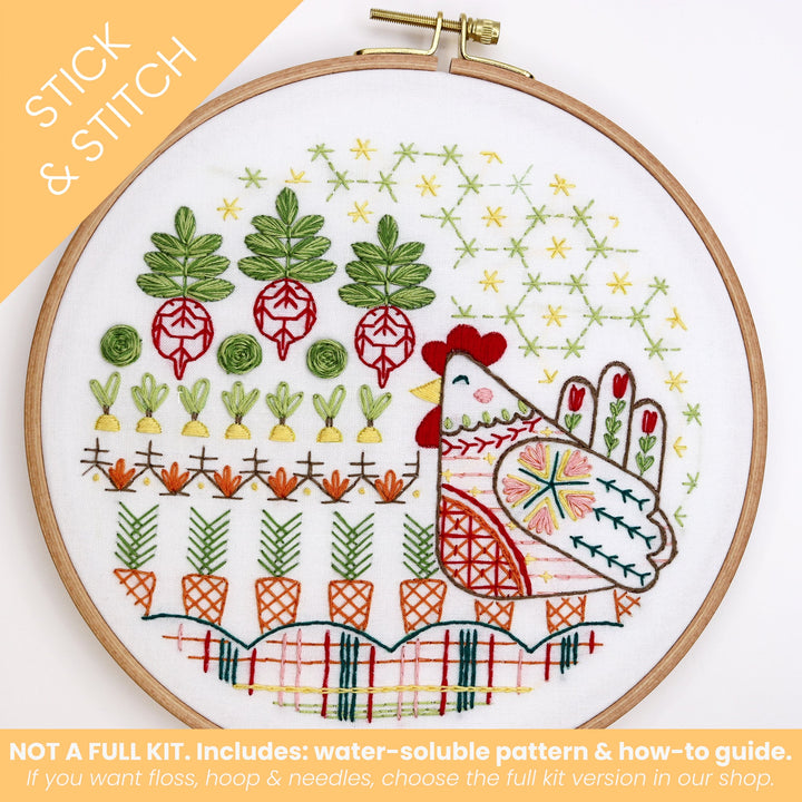 Garden Hen Stick & Stitch Water - Soluble Pattern - Stitched Stories